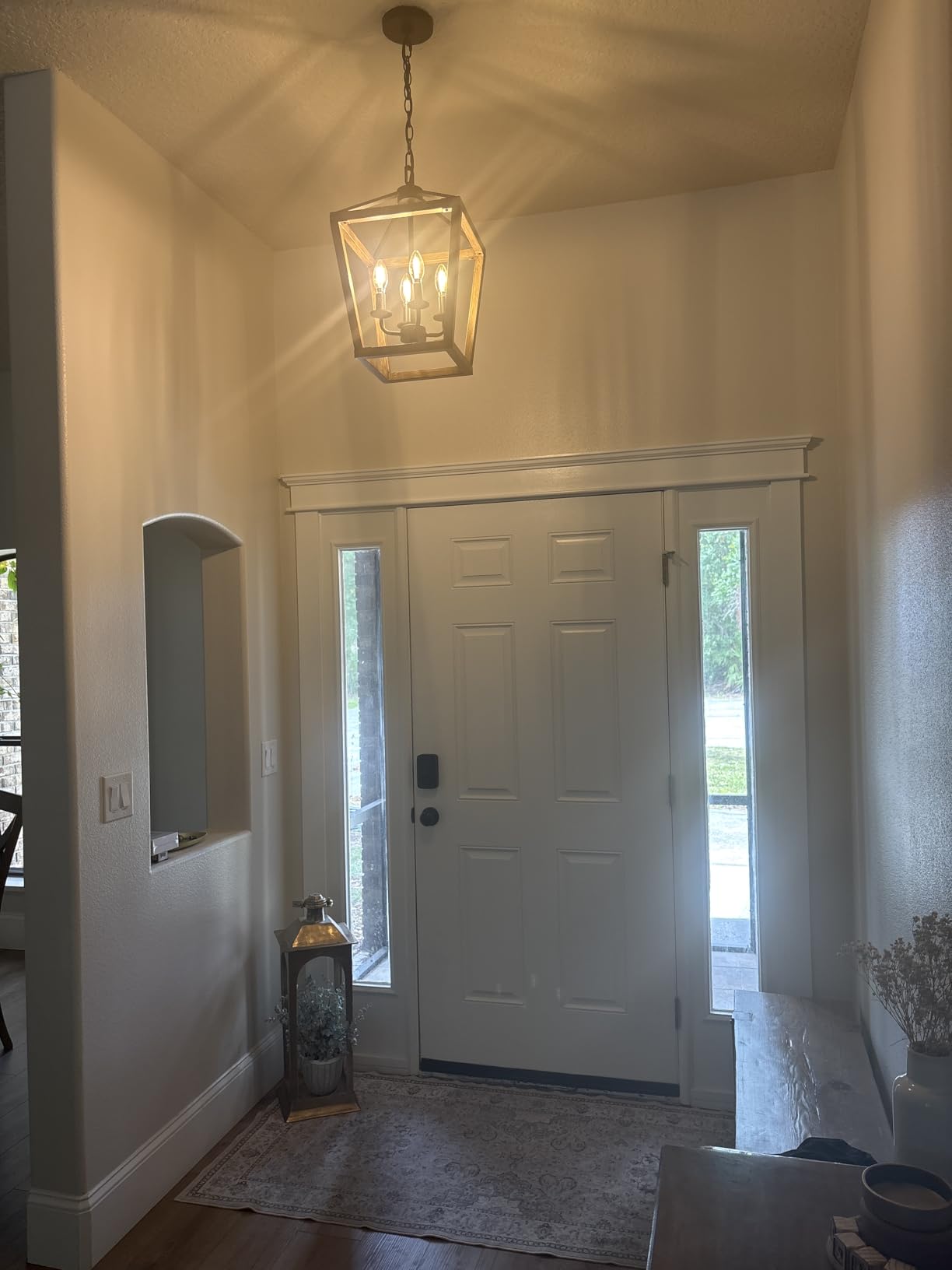 4 Light Chandelier, Industrial Ceiling Light Black Lantern Light Fixtures with Farmhouse Metal Cage Adjustable Height Rustic Geometric Hanging Light E12 Base for Kitchen Island, Entryway, Indoor customer photo 1