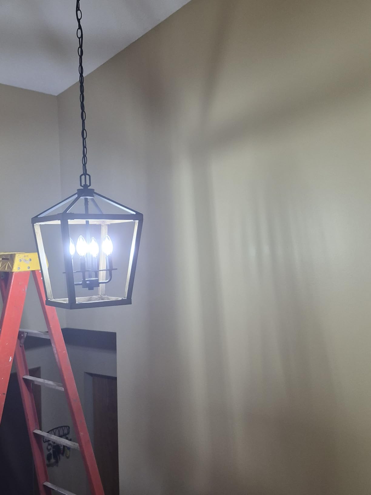 4 Light Chandelier, Industrial Ceiling Light Black Lantern Light Fixtures with Farmhouse Metal Cage Adjustable Height Rustic Geometric Hanging Light E12 Base for Kitchen Island, Entryway, Indoor customer photo 2