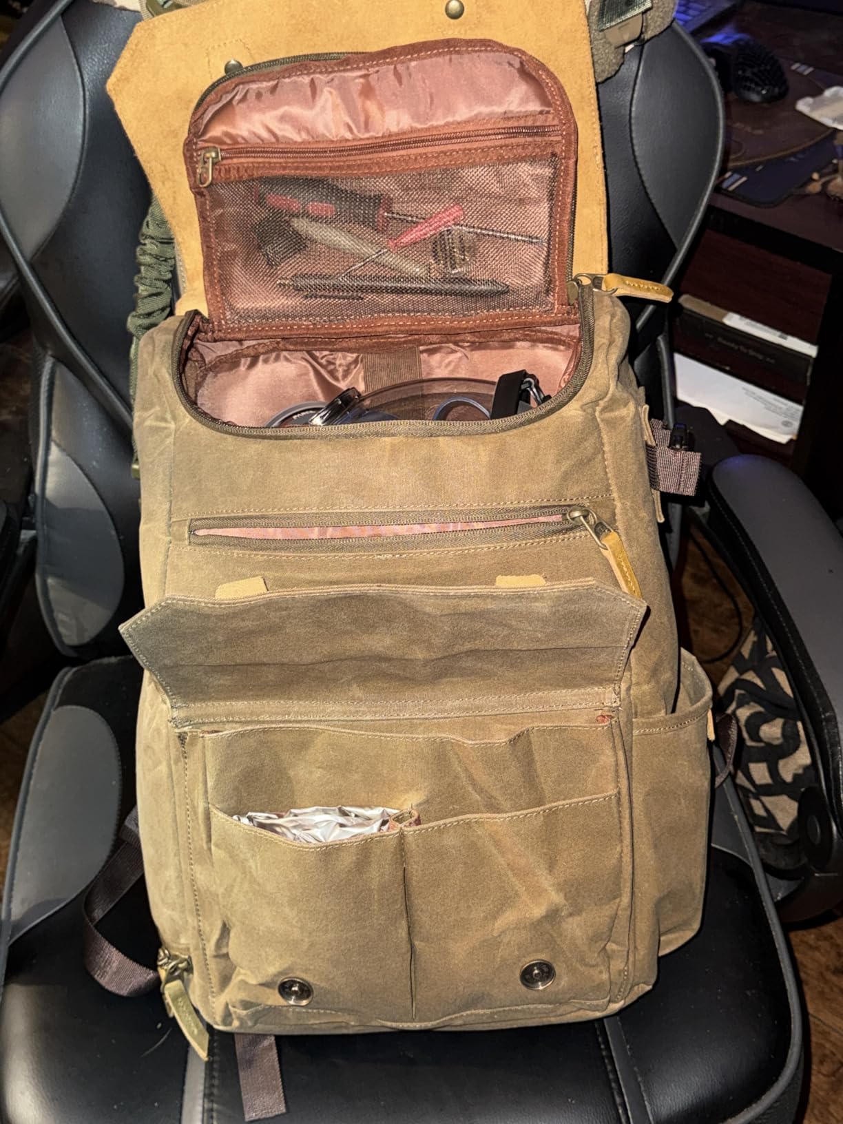 JAEP Camera Backpack - Weather Resistant 16 Ounces Waxed Memory Canvas – DSLR SLR Backpacks with 15.6” laptop sleeve compartment and Tripod Holder for Photographers -Vintage leather Style (Khaki) customer photo 1