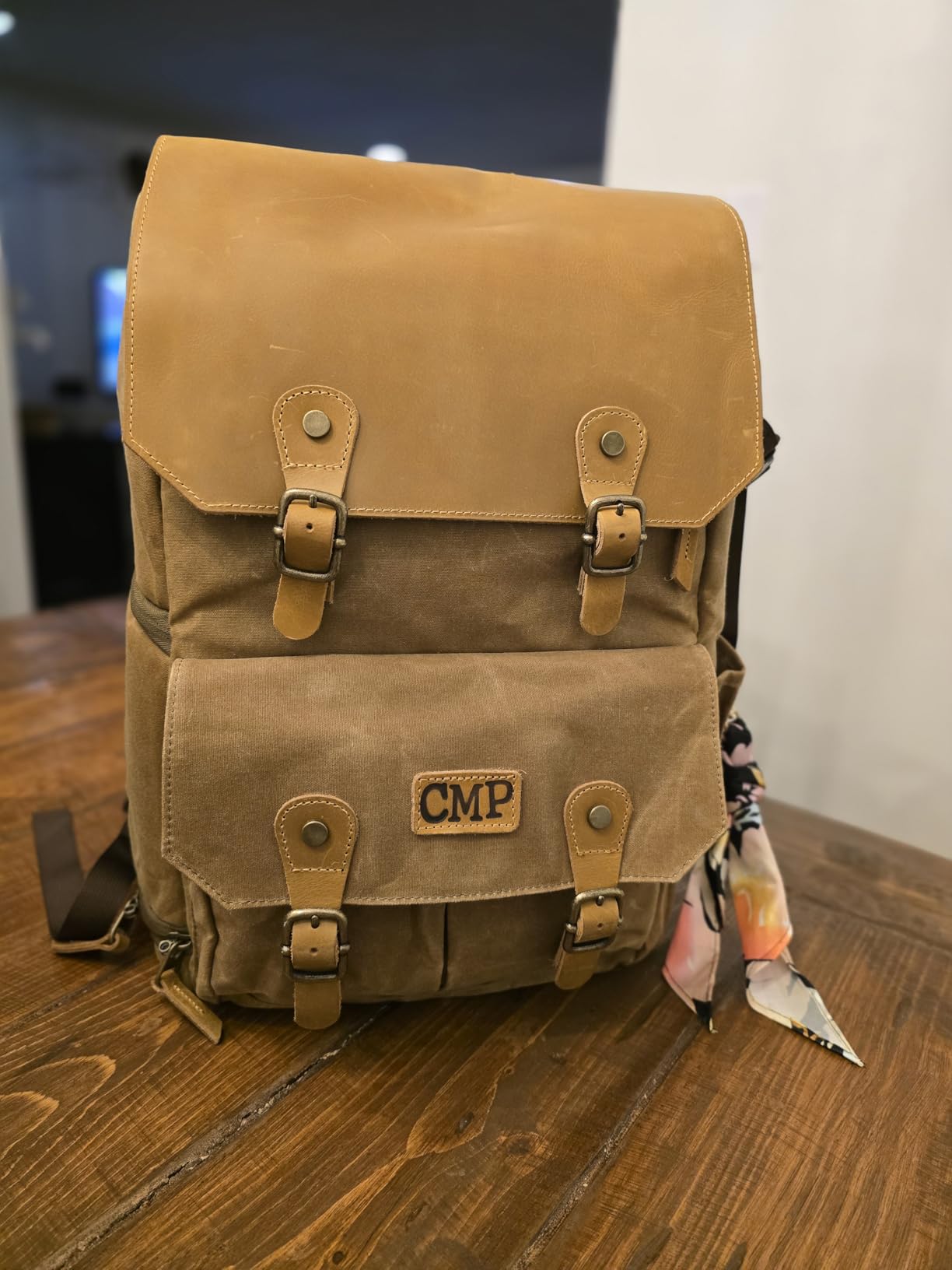 JAEP Camera Backpack - Weather Resistant 16 Ounces Waxed Memory Canvas – DSLR SLR Backpacks with 15.6” laptop sleeve compartment and Tripod Holder for Photographers -Vintage leather Style (Khaki) customer photo 2