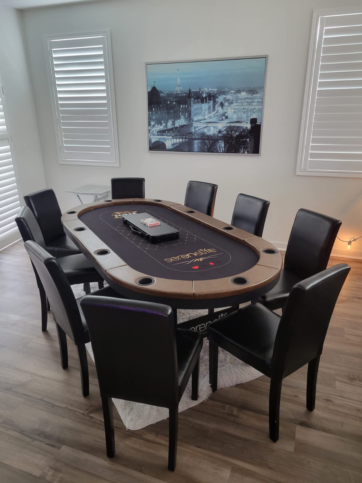 SereneLife 7ft Poker Table for 10 Players - Heavy Duty Oval Texas Hold'em Casino Table for Game Room, 25mm Reinforced Metal Legs, Durable Black PVC Rail, 10 Deep Cup Holders & Professional Layout customer photo 2