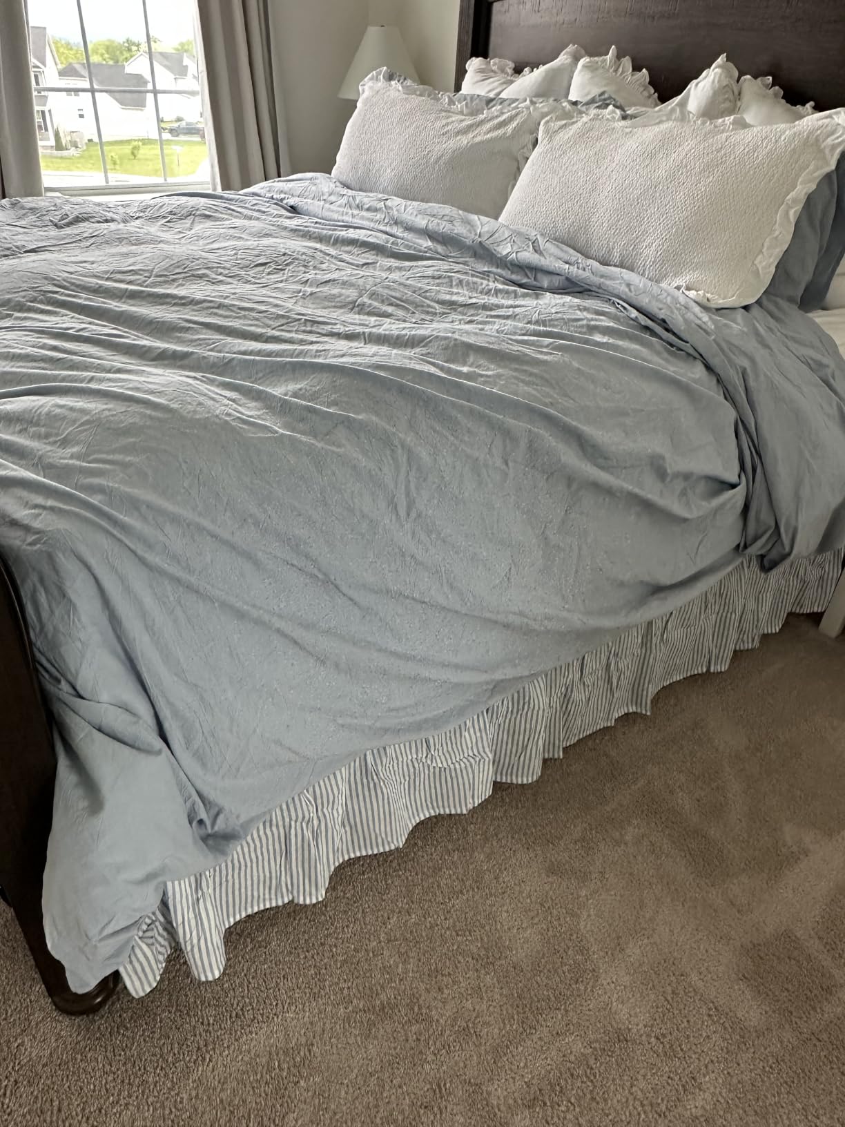 BESTOUCH Cotton Solid Duvet Cover Set Linen Feel Cornflower Blue Queen customer photo 1