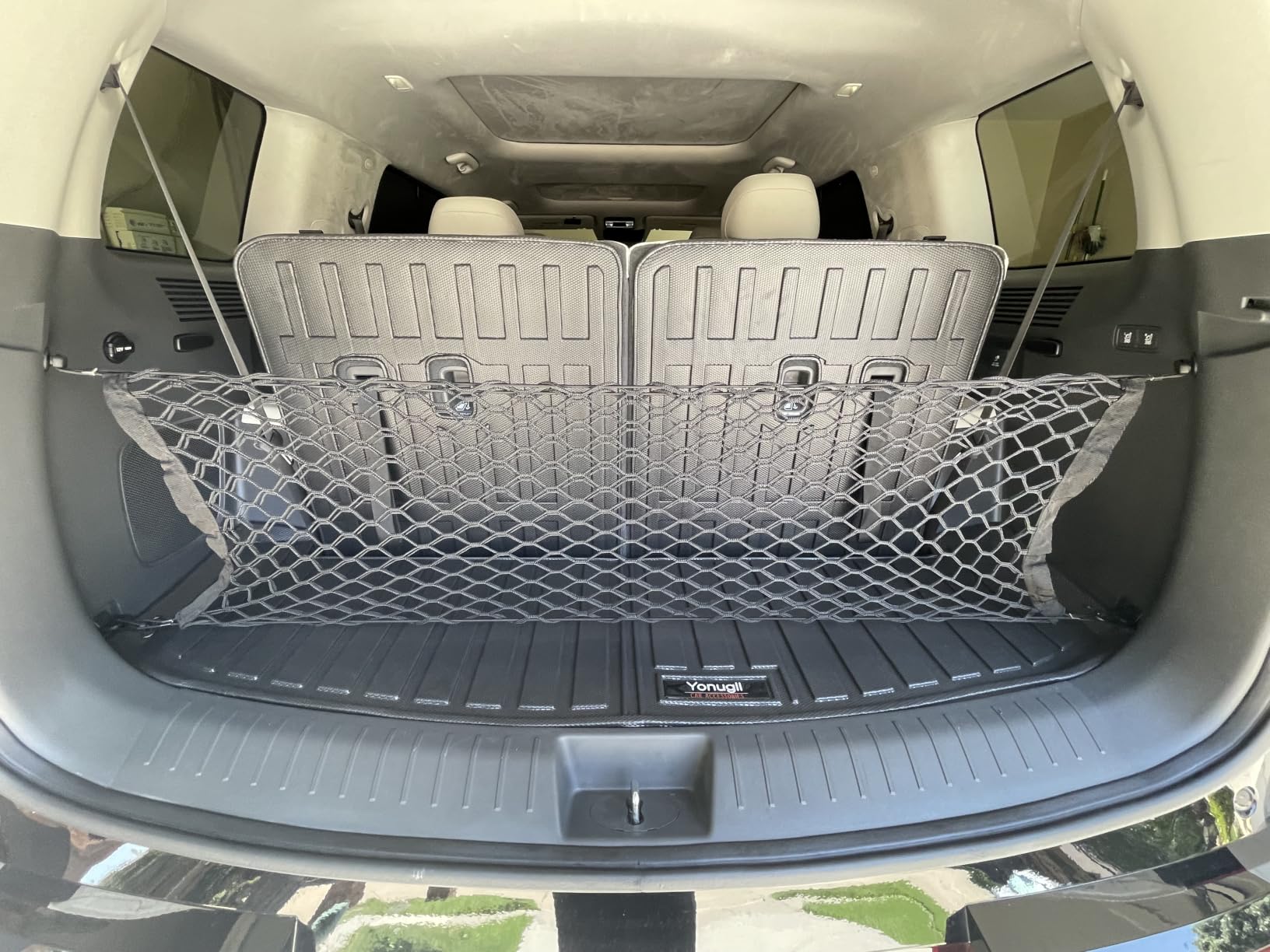 Car Rear Cargo Net, Universal Adjustable Elastic Trunk Cargo Storage Organizer Net Compatible for SUV, Jeep, Truck, Storage Nylon Mesh Double-Layer with Hooks (35.4 x 15.7 Inch) customer photo 2