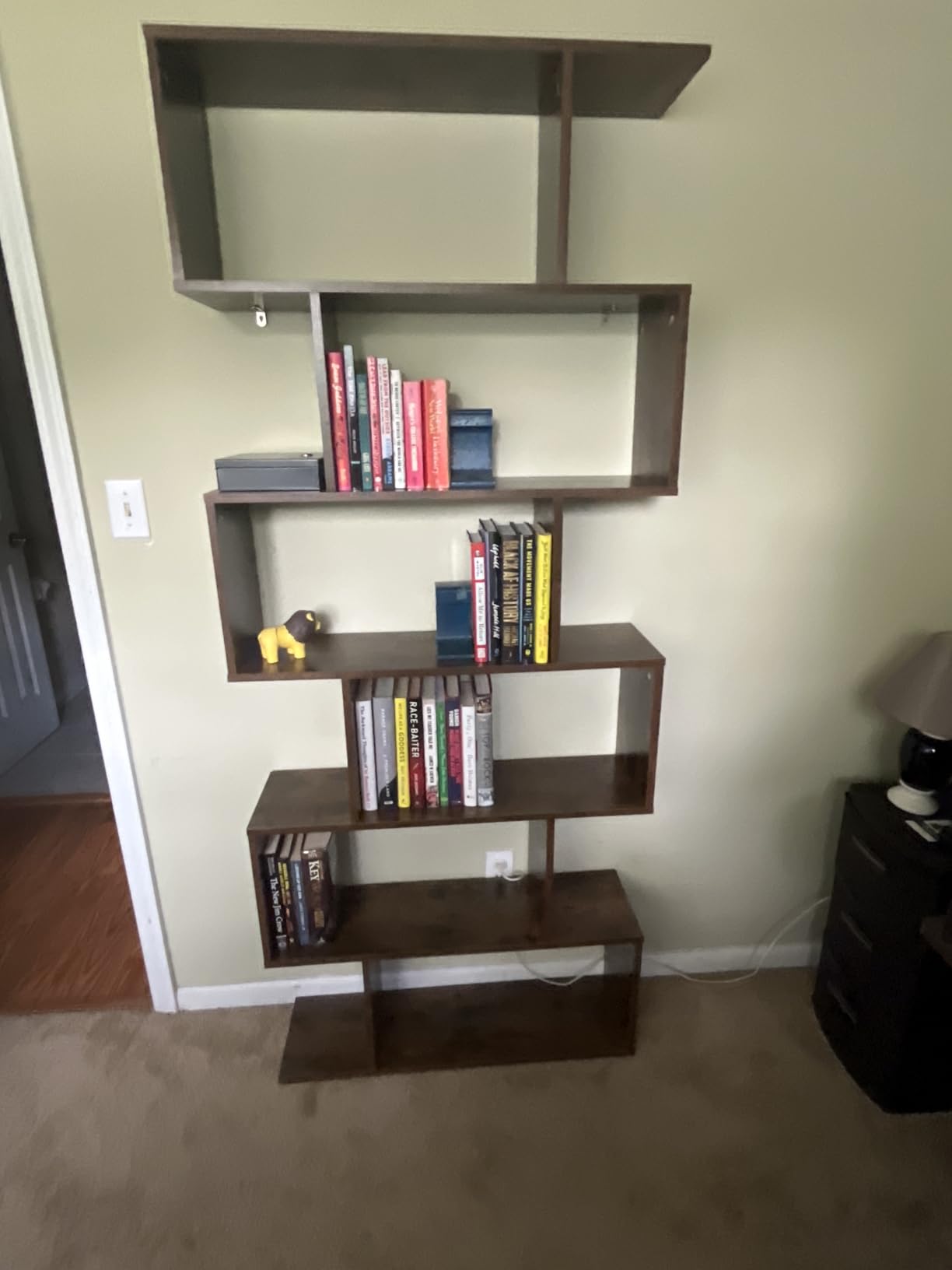 Tangkula 6 Tier S Shaped Bookshelf, 31.5''L x 9''W x 75''H, Wooden Bookcase and Bookshelves w/Anti-Toppling Device, Room Divider Display Shelves for Living Room, Home Decor, 6 Shelf Bookshelf customer photo 2