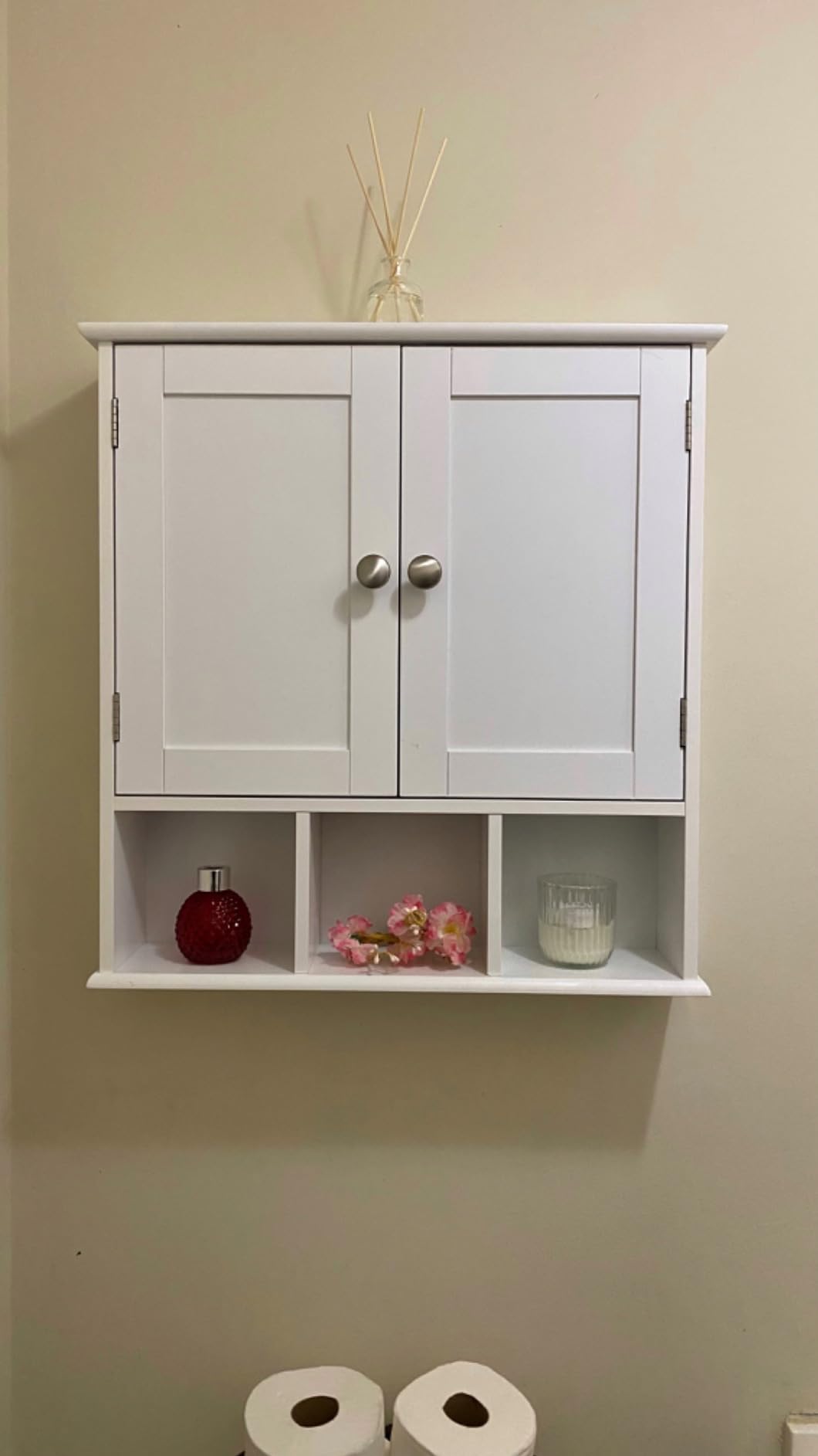 TaoHFE White Bathroom Wall Cabinet with 2 Door Adjustable Shelves customer photo 2
