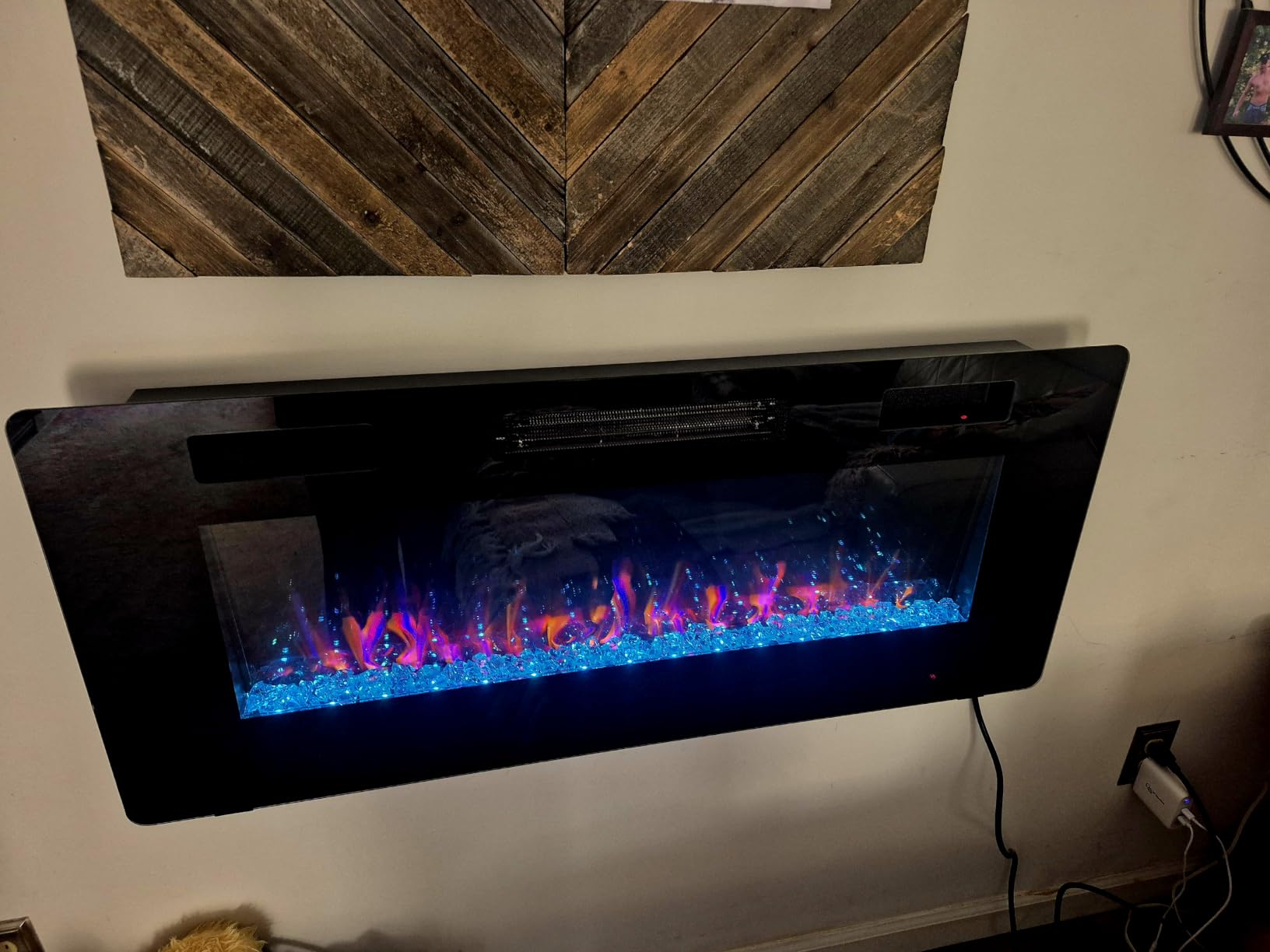 Electactic 42 Inch Electric Fireplace Insert Ultra-Thin - Recessed & Wall-Mounted Fireplace Heater with Thermostat, Adjustable Flame, Remote Control - Linear with Timer, Touch Screen, 750/1500W customer photo 2