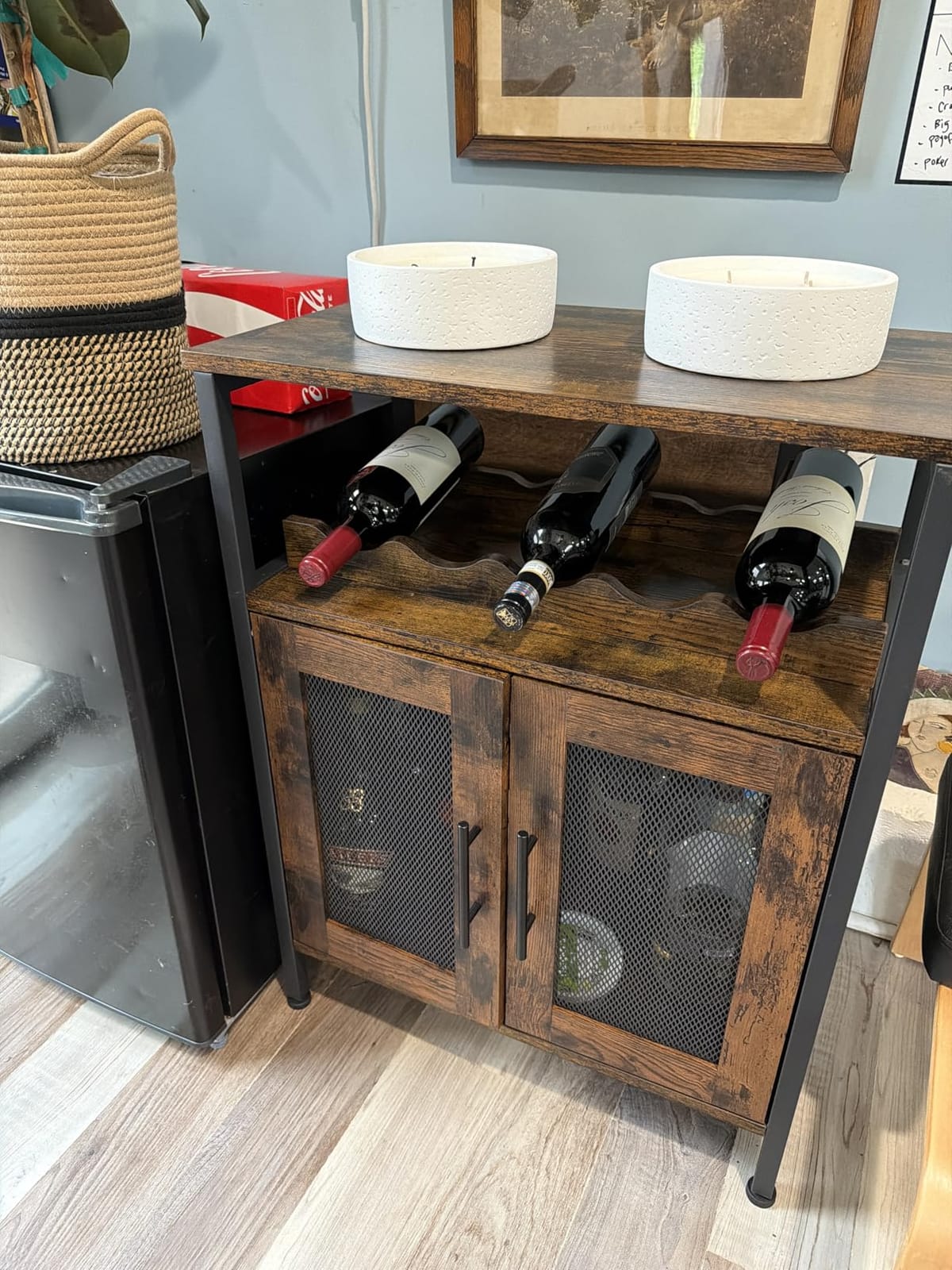 X-cosrack Wine Bar Rack Cabinet with Detachable Wine Rack, Coffee Barwith Glass Holder, Small Sideboard and Buffet Cabinet with Mesh Door, Rustic Brown(Patent Pending) customer photo 2