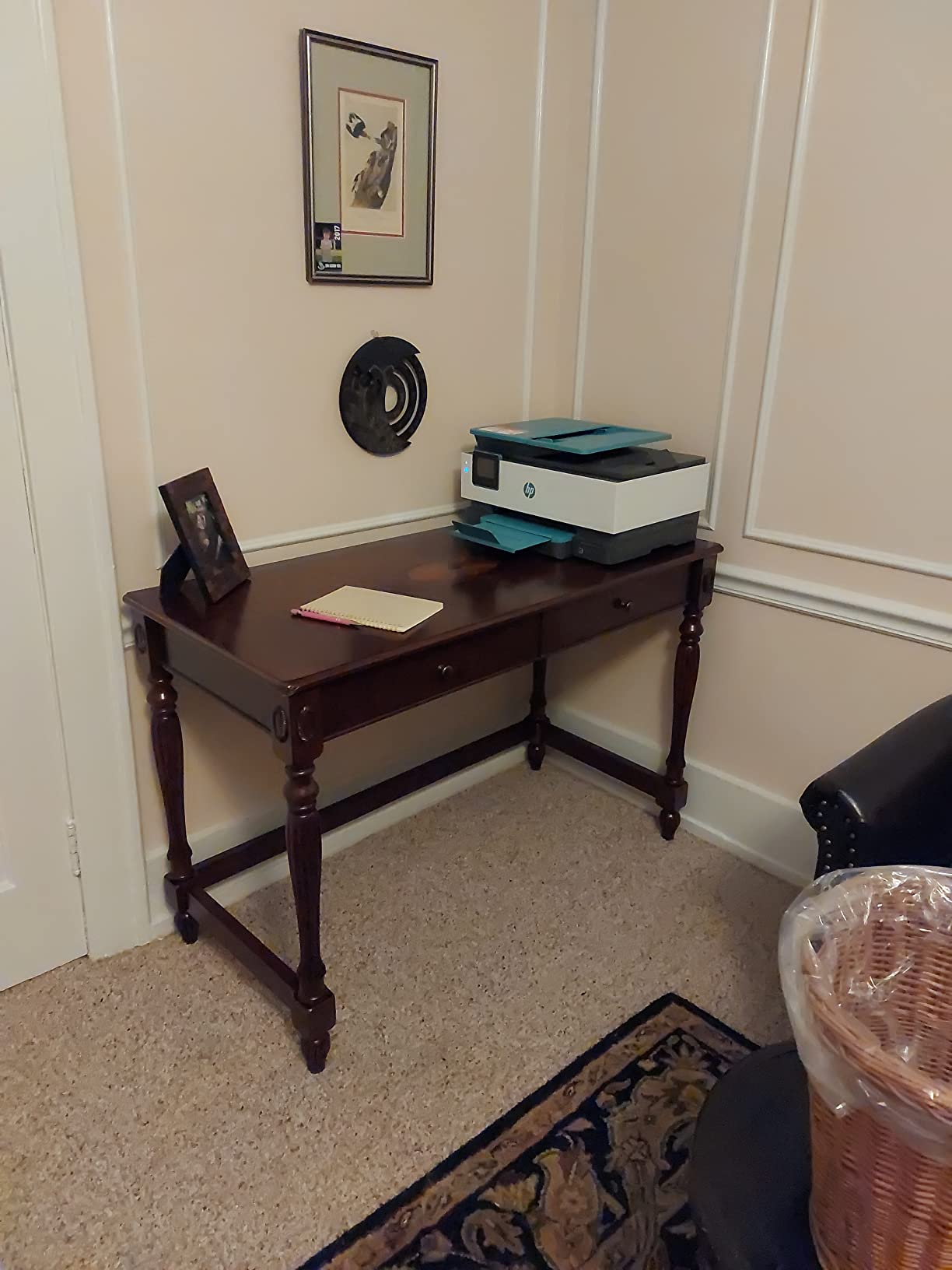 LEEMTORIG Vintage Solid Wood Writing Desk with Drawers, 46