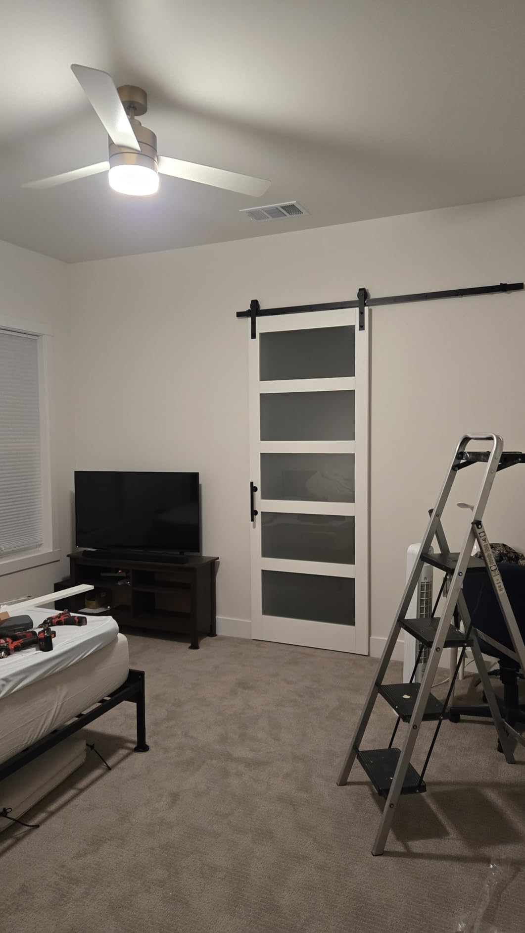 36x84 Inch Glass Sliding Barn Door Slab and 6.6ft Hardware Kit Included, 5 Frosted Glass, LVL Wood Panel Covered with White Water-Proof Scratch-Proof PVC Surface, Simple DIY Assembly customer photo 2