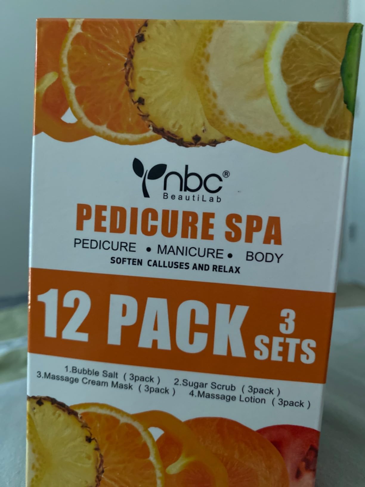 Pedicure Kit Foot Soak Set: Bubble Salt, Sugar Scrub, Massage Mask, Massage Lotion in a Box, 4 Step Foot Spa Kit for Dry Feet,Tired Feet(3 Set Tropical Fruit) customer photo 1