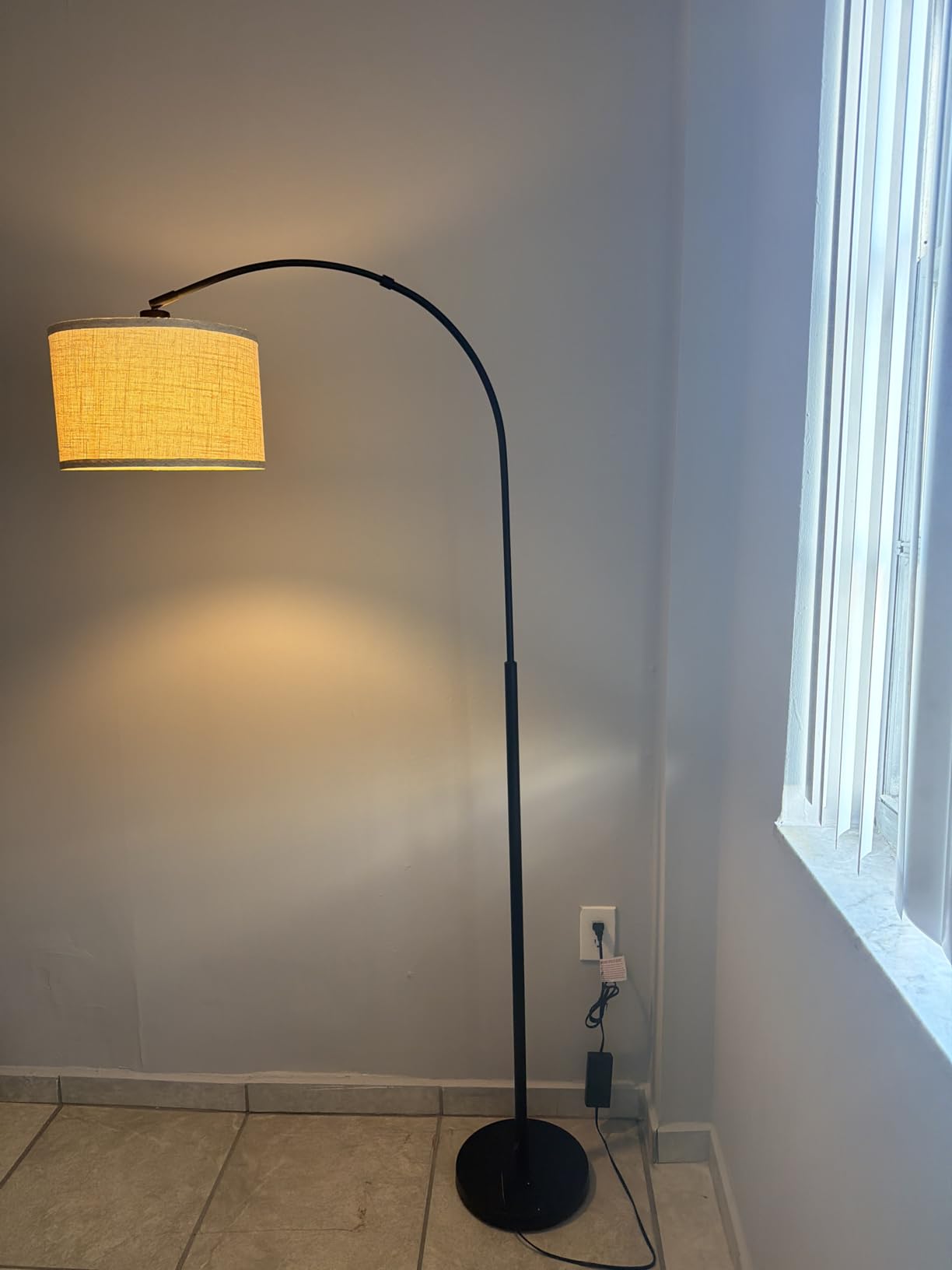 Dimmable Floor Lamp, Arc Floor Lamp with Dimmer, Black Standing Lamp with Adjustable Hanging Shade, Over Couch Tall Reading Light, Modern Pole Lamp for Living Room Bedroom, 9W LED Bulb Included customer photo 1