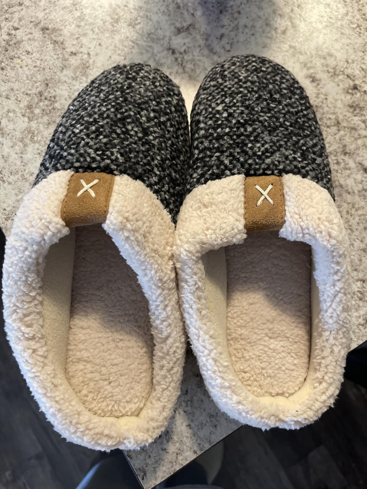 ULTRAIDEAS Mens Warm Fuzzy Slip On Slippers, Sherpa Lined House Shoes with Memory Foam for Indoor Outdoor, Mens Gifts for Winter customer photo 2