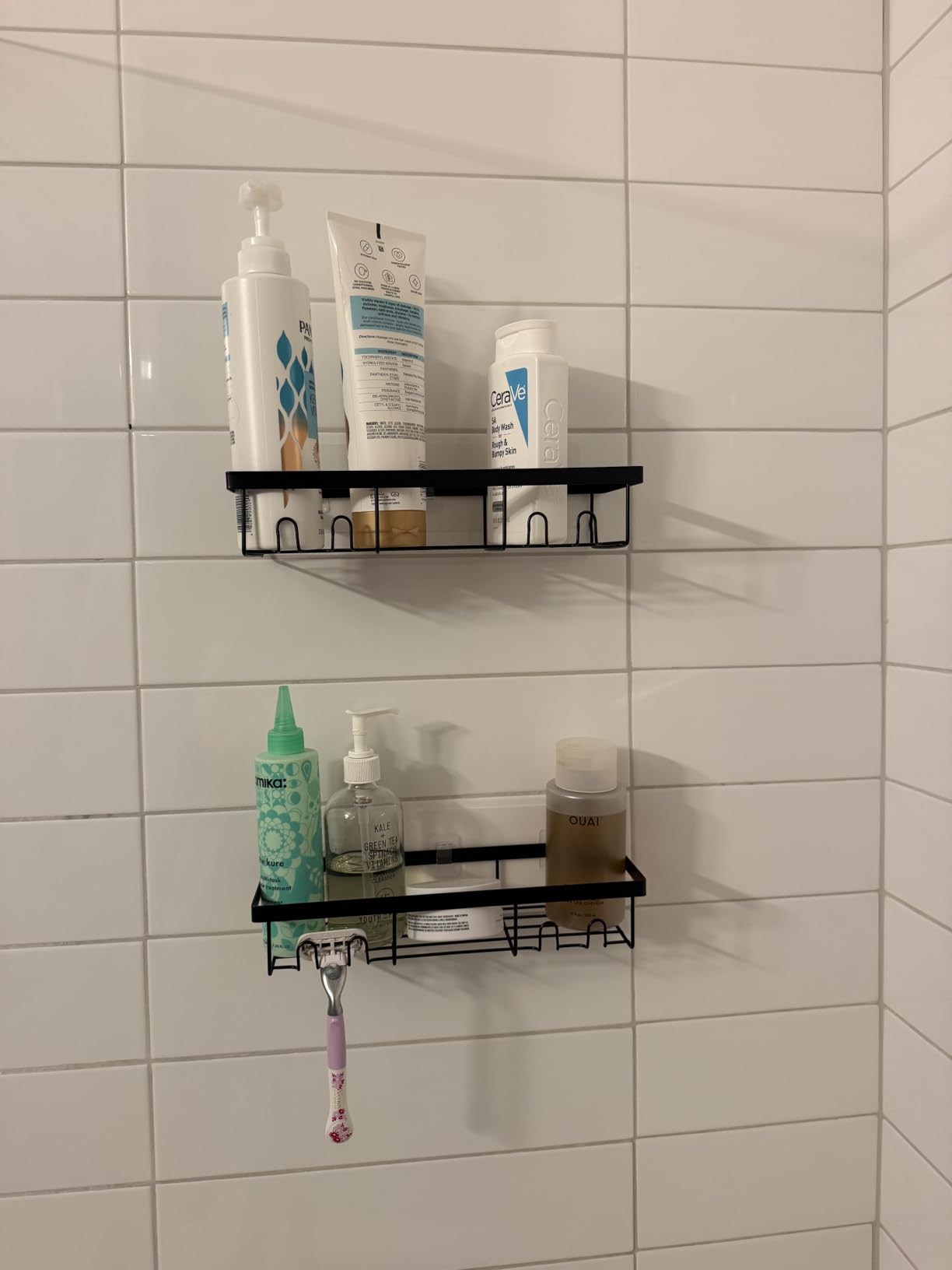 Moforoco Shower Caddy Shelf Organizer Rack, Self Adhesive Black Bathroom Shelves Basket, Home Farmhouse Wall Inside Organization and Storage Decor Rv Accessories, First Camper Apartment Essentials customer photo 1