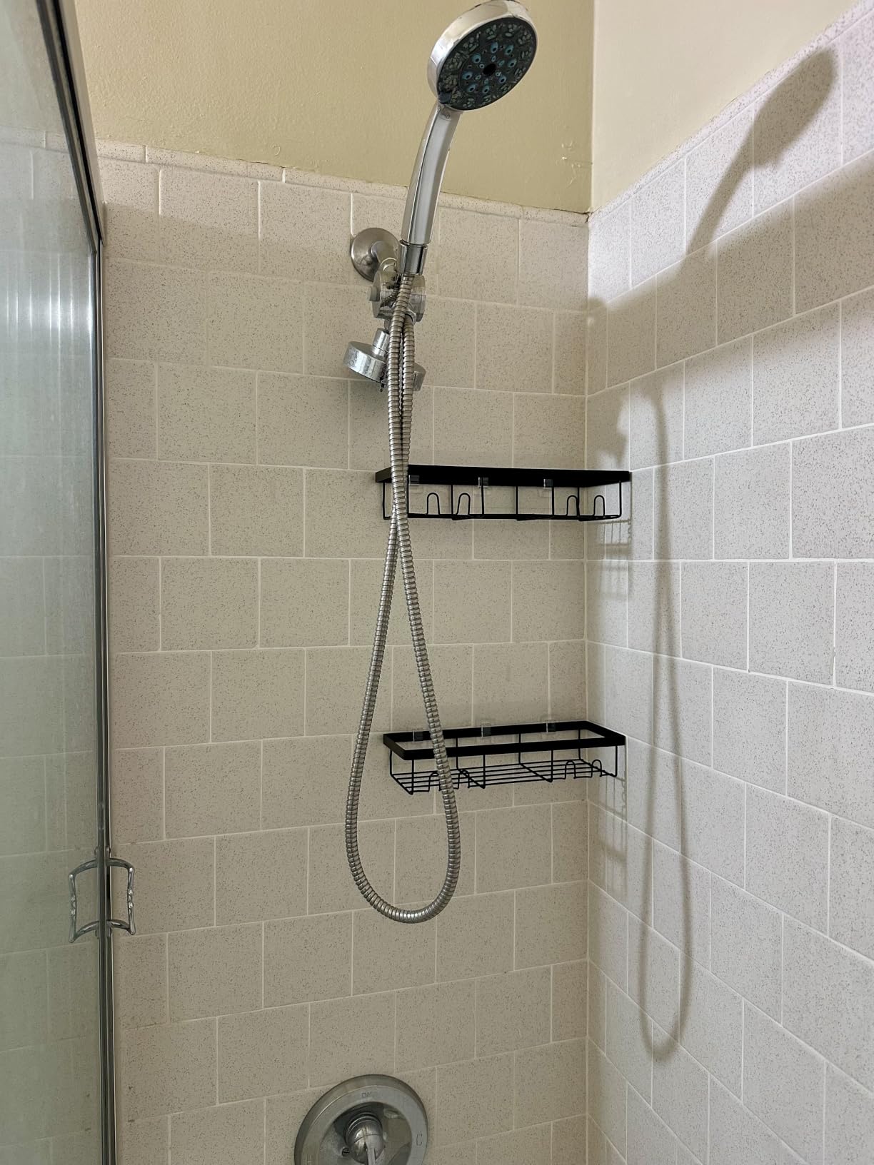 Moforoco Shower Caddy Shelf Organizer Rack, Self Adhesive Black Bathroom Shelves Basket, Home Farmhouse Wall Inside Organization and Storage Decor Rv Accessories, First Camper Apartment Essentials customer photo 2