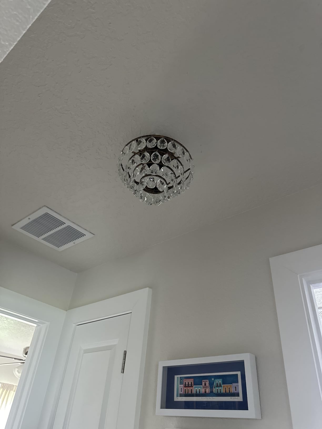 YYJLX Modern E26 Small Crystal Chandelier Semi Flush Mount Ceiling Light Fixture Silver Ceiling Lamp for Hallway Bedroom Bathroom Closet Bedroom Foyer （Chrome） customer photo 1