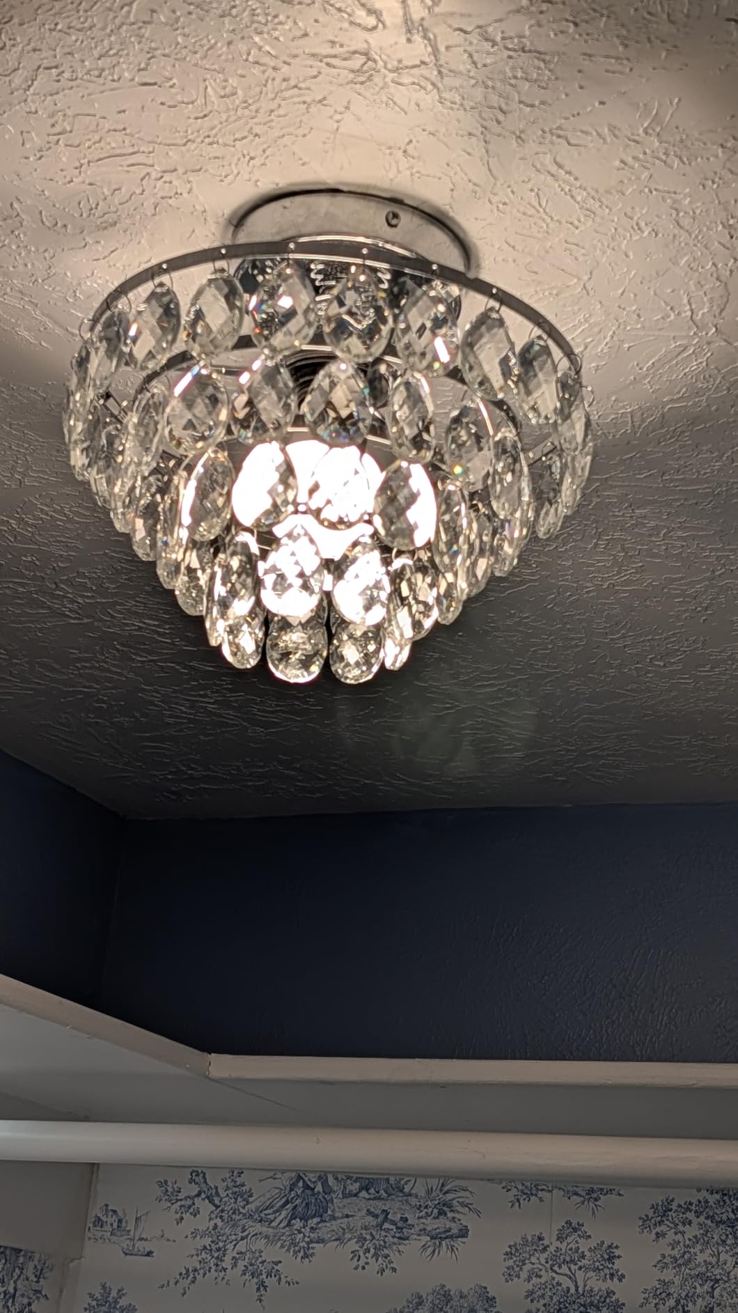 YYJLX Modern E26 Small Crystal Chandelier Semi Flush Mount Ceiling Light Fixture Silver Ceiling Lamp for Hallway Bedroom Bathroom Closet Bedroom Foyer （Chrome） customer photo 2