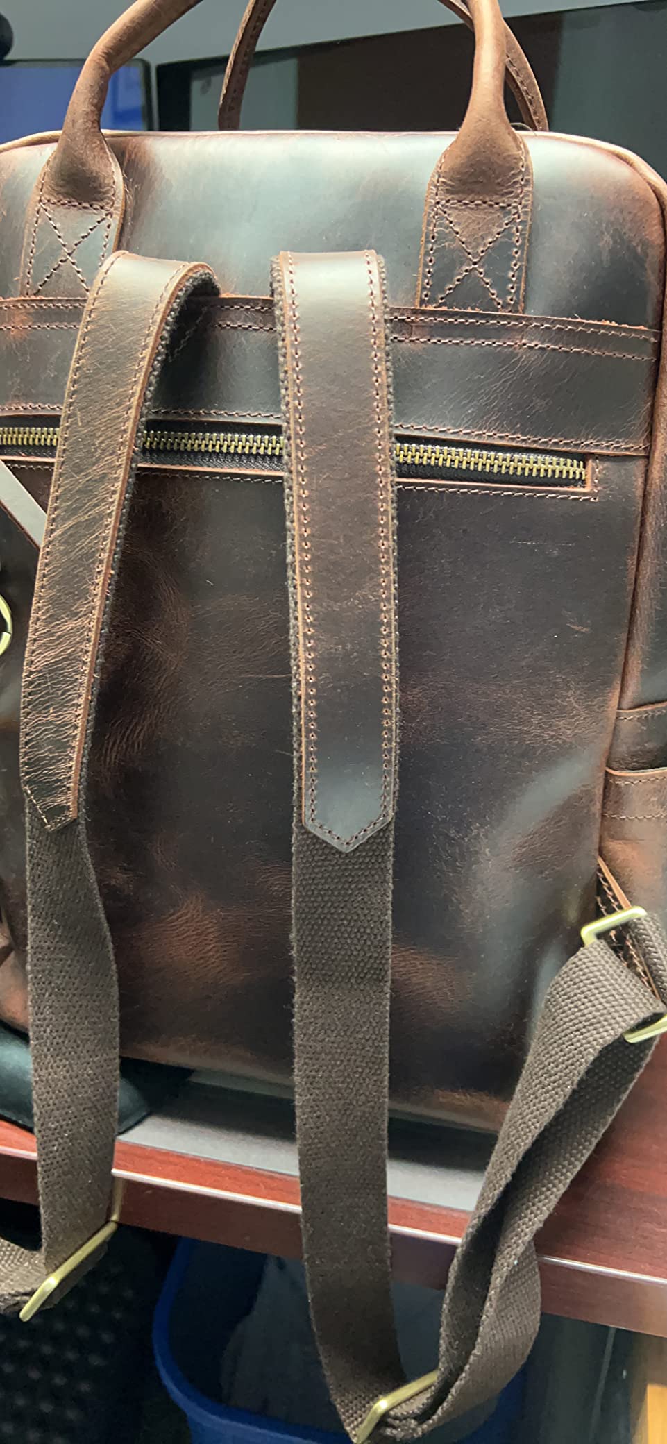 S-ZONE Vintage Genuine Leather Backpack Purse for Women Men Rucksack Travel Daypack with Luggage Sleeve customer photo 2