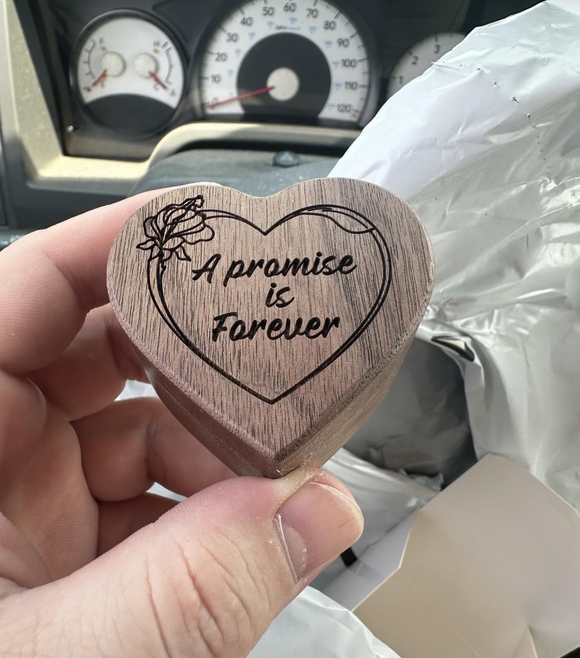 Engagement Proposal Ring Box Secret Slim Engraved Wooden Heart Case customer photo 1