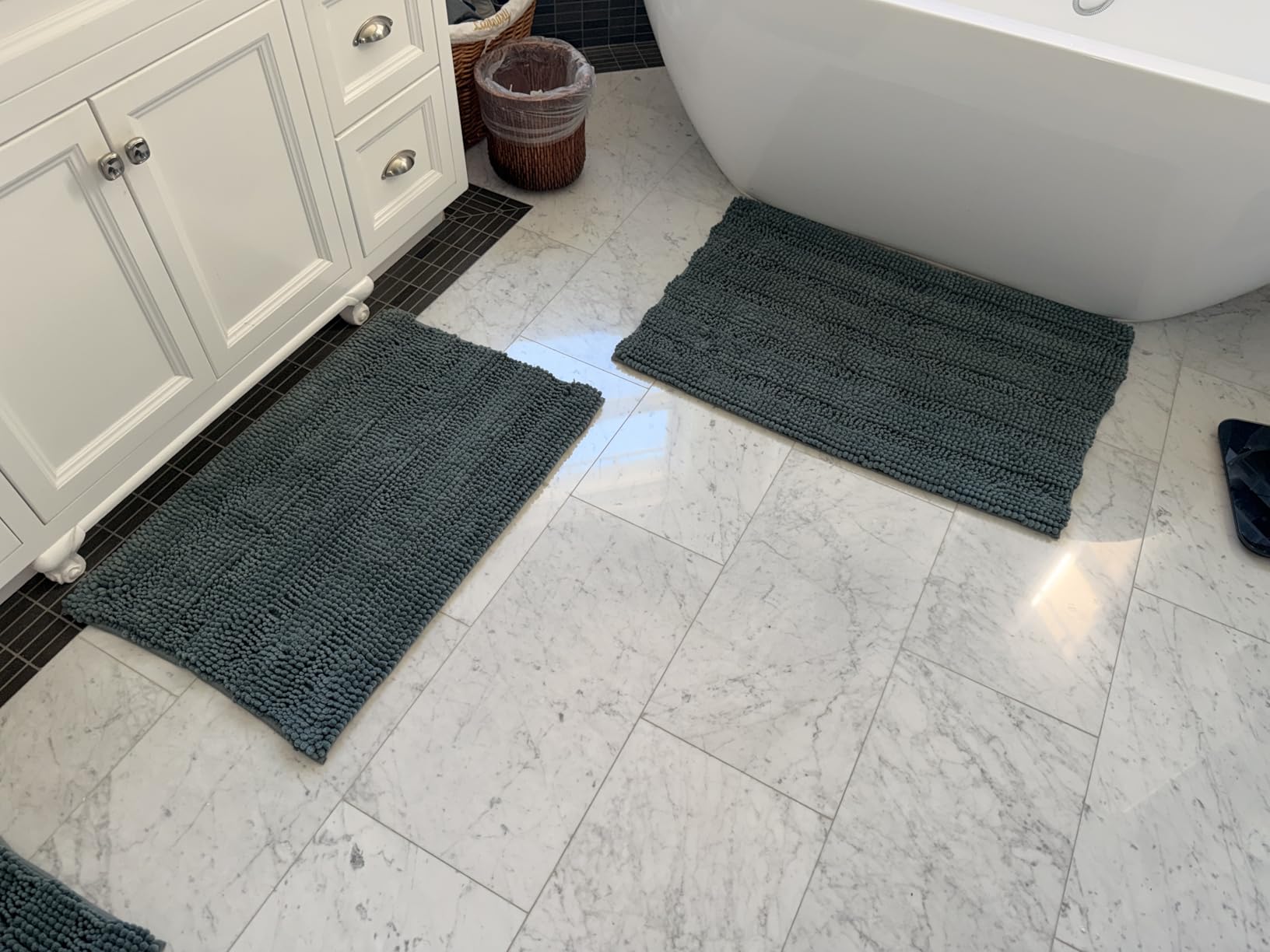 H.VERSAILTEX Sage Bathroom Rugs, Bath Mat Set of 2 Extra Thick Chenille Striped Pattern Shaggy Bath Rugs for Bath Room, Non Skid Bath Mats for Bathroom Floor (32 x 20 Plus 24 x 17 - Inches) customer photo 2