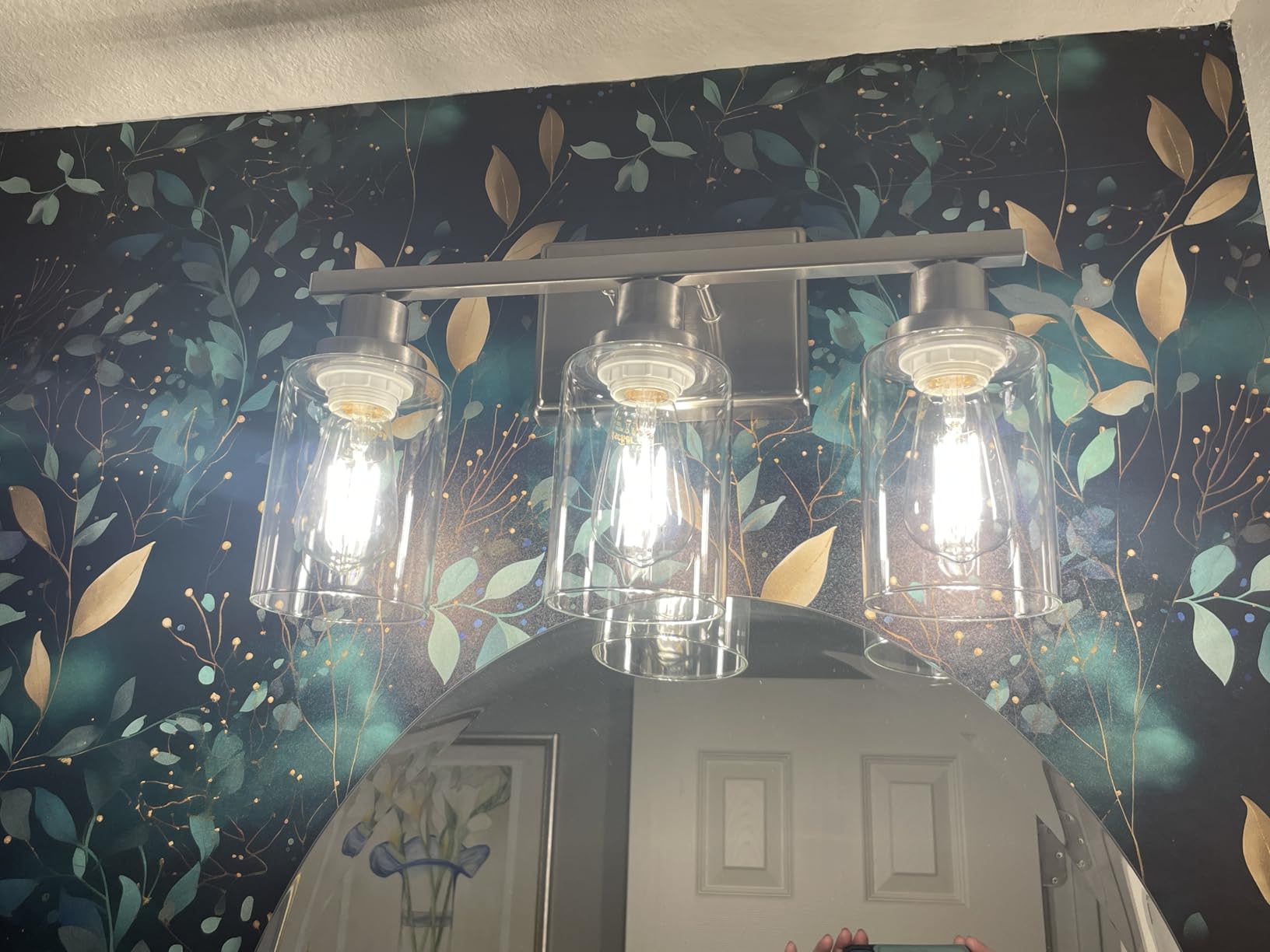 Ascher Bathroom Vanity Light Fixtures, 3 Light Wall Sconces Lighting with Clear Glass Shade, Brushed Nickel Wall Lights for Mirror, Kitchen, Living Room, Gallery, E26 Base (Bulbs Not Included) customer photo 1