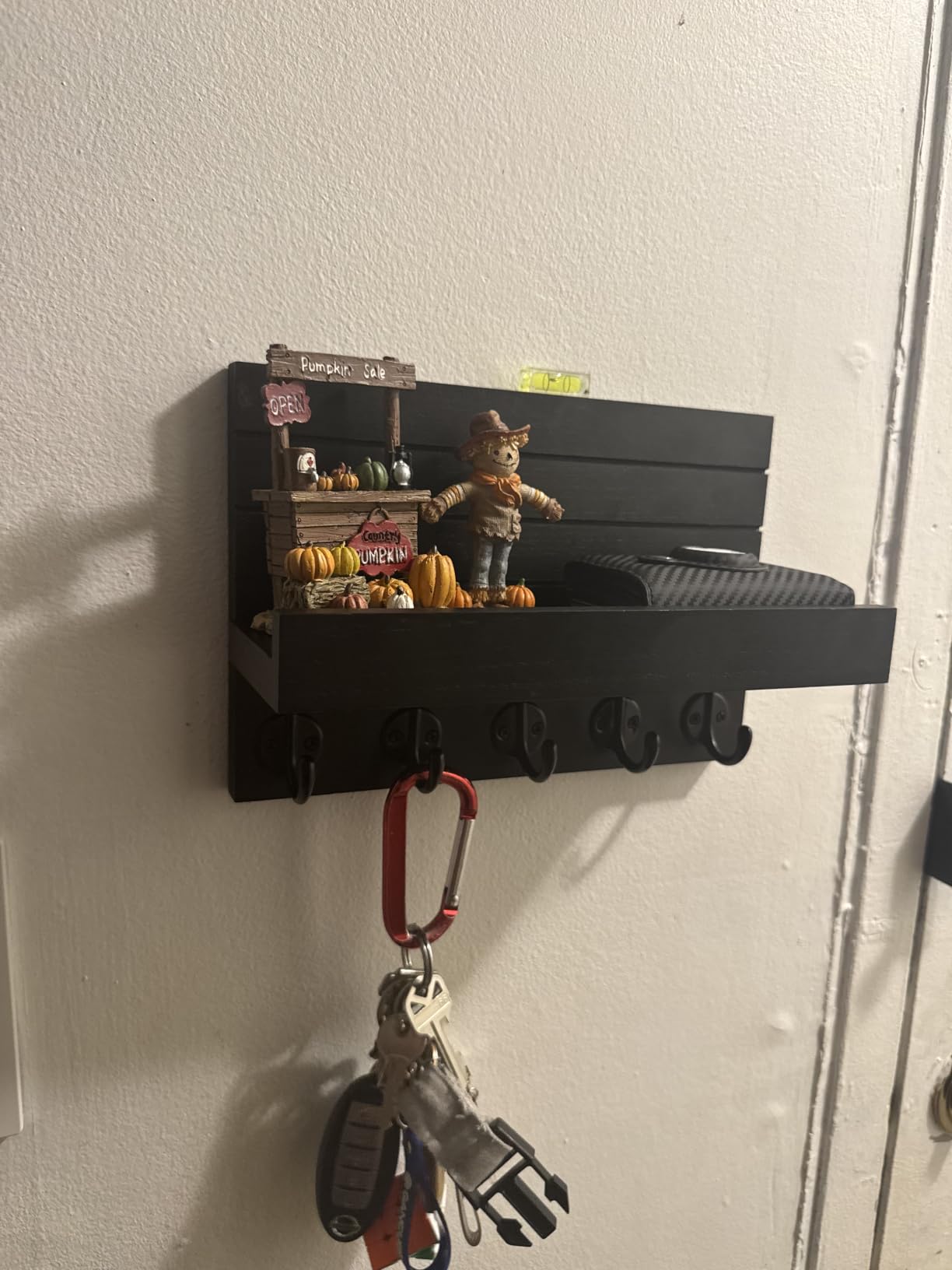 Lwenki Key Holder for Wall, Decorative Key and Mail Holder with Shelf Has Large Hooks for Bags, Coats, Umbrella – Paulownia Wood Key Hanger with Mounting Hardware (9.8”W x 6.7”H x 4.2”D) customer photo 1