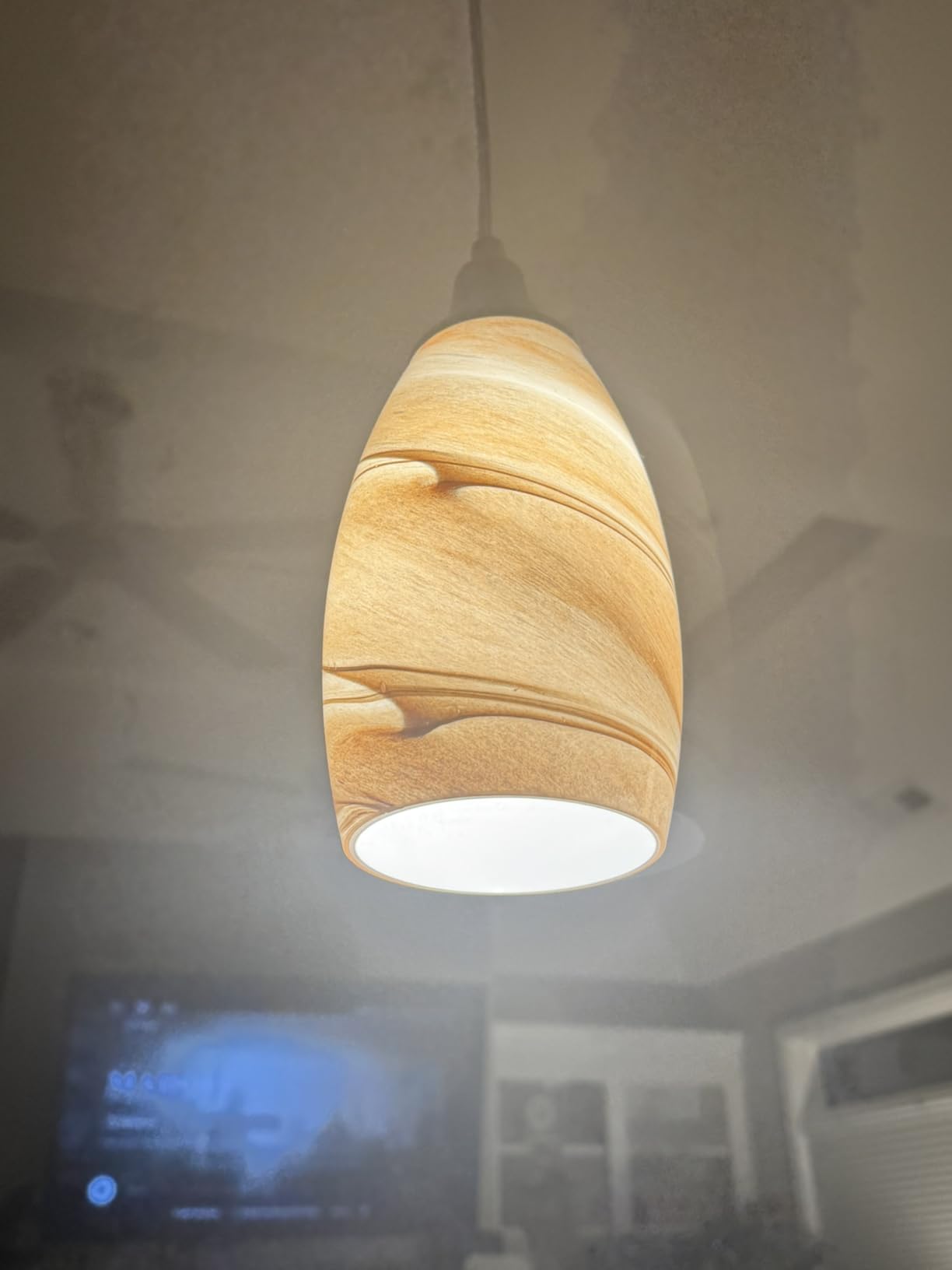 Mini Milk Glass Pendant Light,Handcrafted Beige Glass Pendant Hanging Light fixtures Small Pendant Light with Brushed Nickel Adjustable Cord for Kitchen Island,Bed Room,Hallway,Dining Room,Stairs customer photo 1
