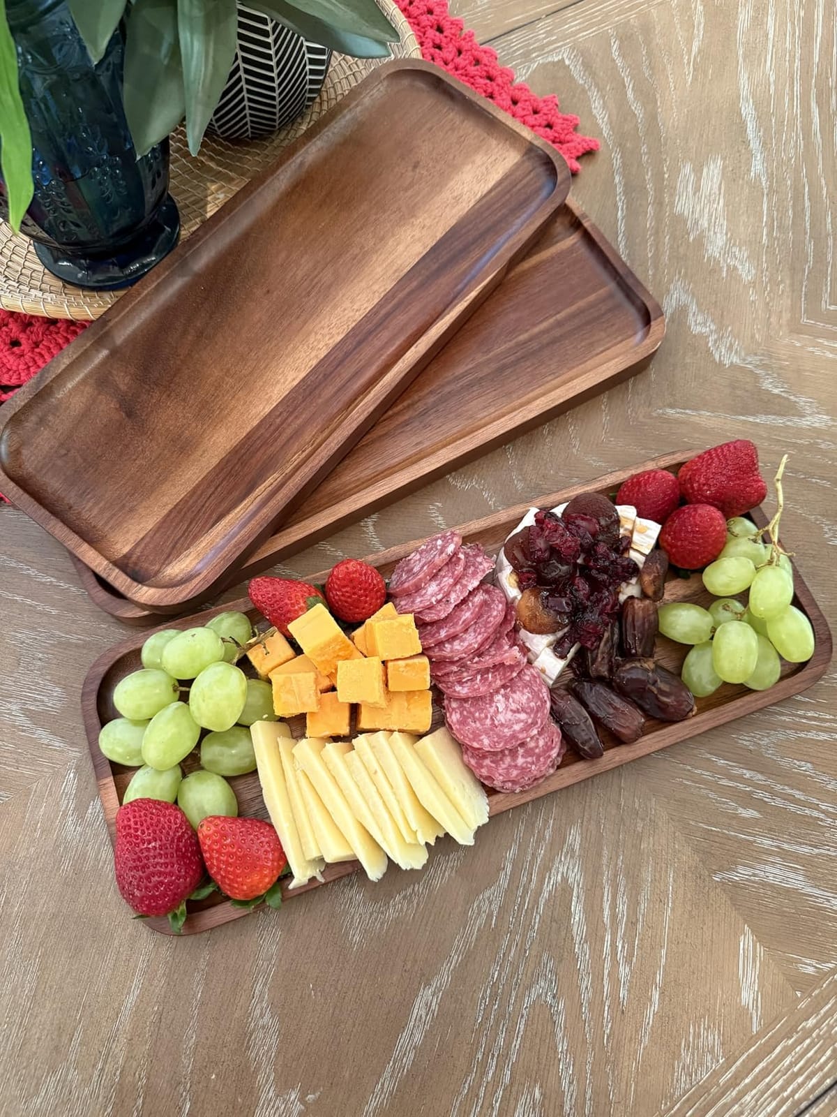 Large Solid Acacia Wood Serving Trays (17 x 6.5 inches) Rectangular Wooden Serving Platters for Home Decor, Food, Vegetables, Fruit, Charcuterie, Appetizer Serving Tray, Cheese Board (Set of 3 Plates) customer photo 1