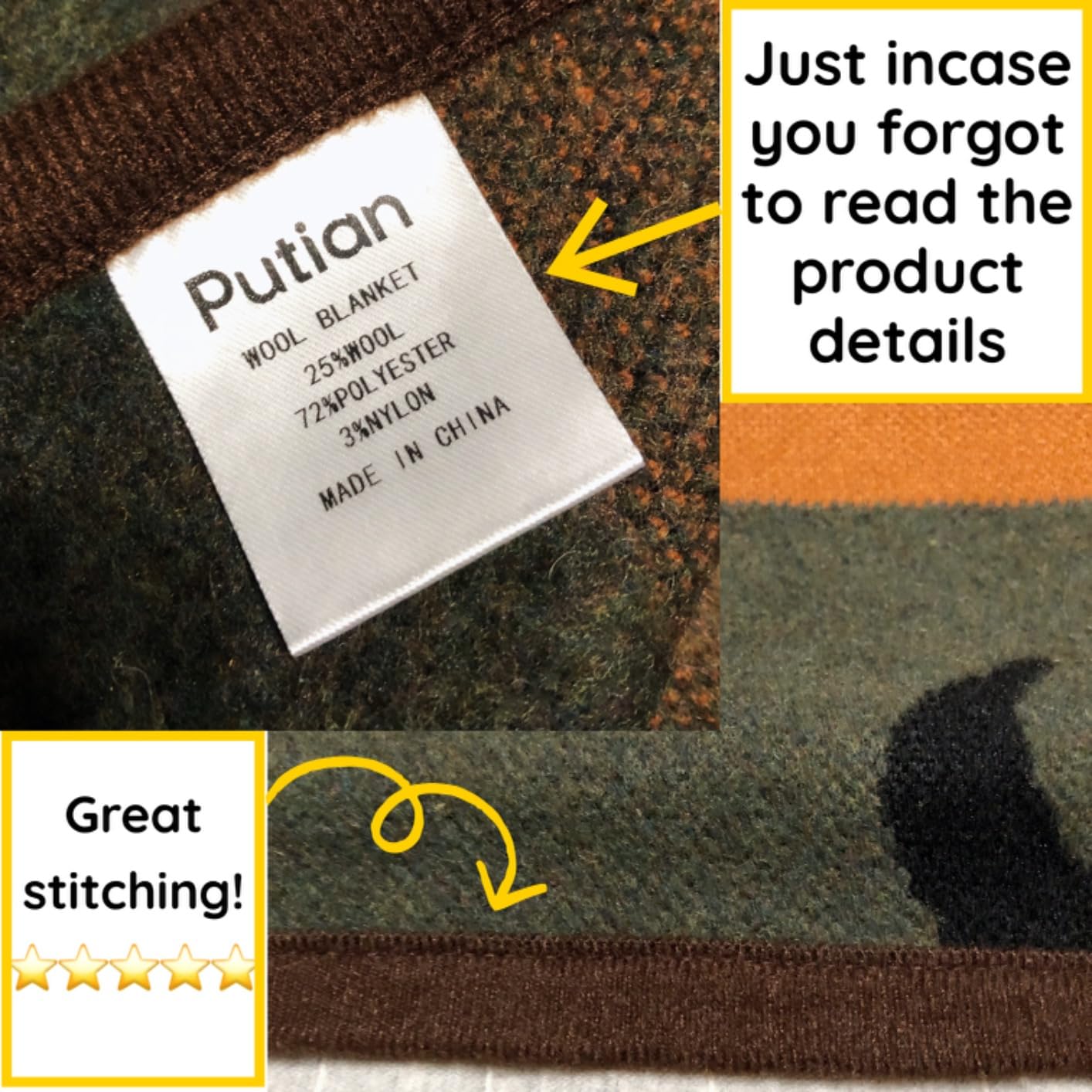 PuTian Merino Wool Blanket for Camping, 87