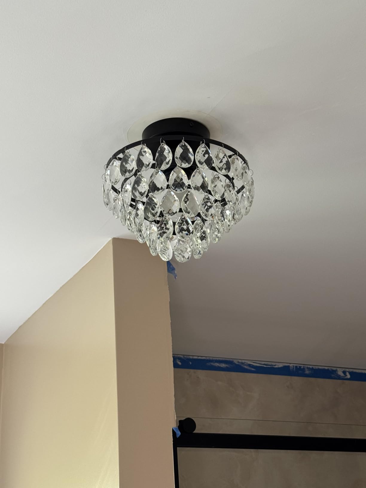 YYJLX Modern E26 Small Crystal Chandelier Semi Flush Mount Ceiling Light Fixture Gold Ceiling Lamp for Hallway Bedroom Bathroom Closet Bedroom Foyer customer photo 1
