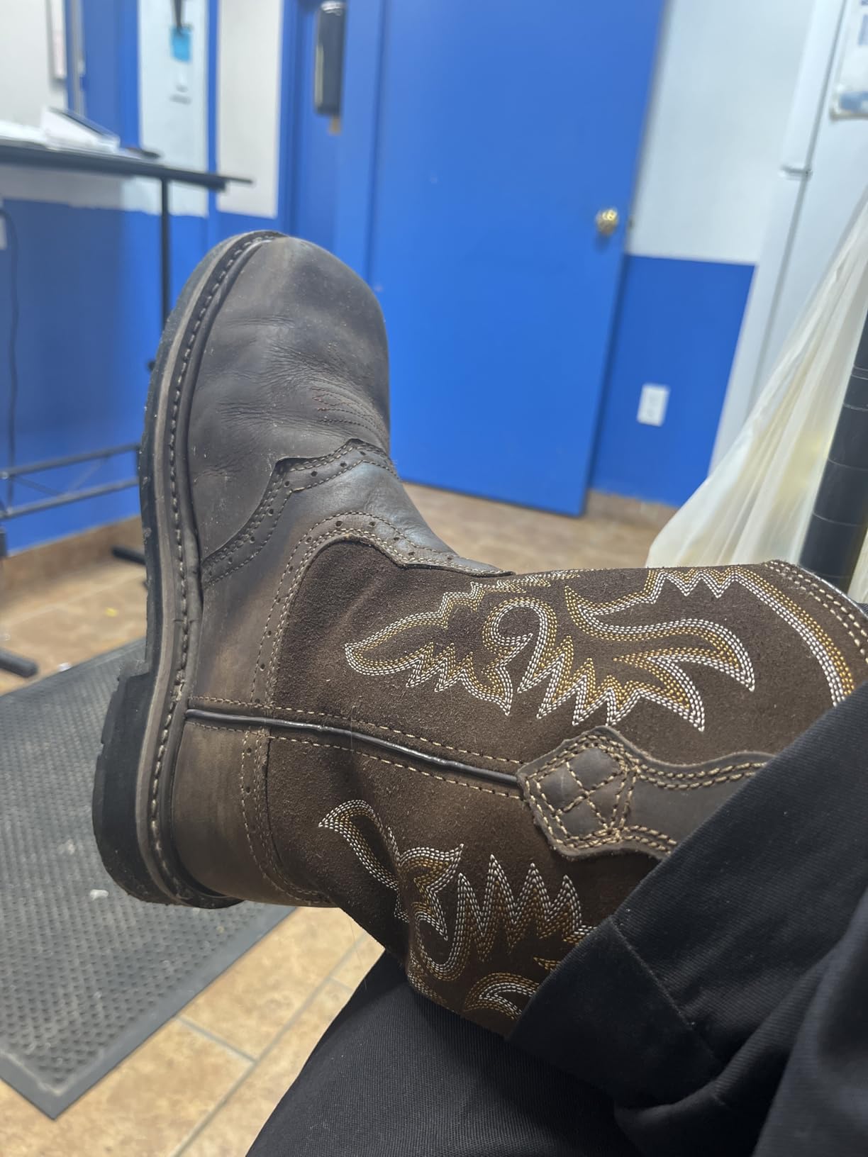 HISEA NINGO Steel Toe Work Boots for Men Square Toe Cowboy Boots Soft Toe customer photo 1