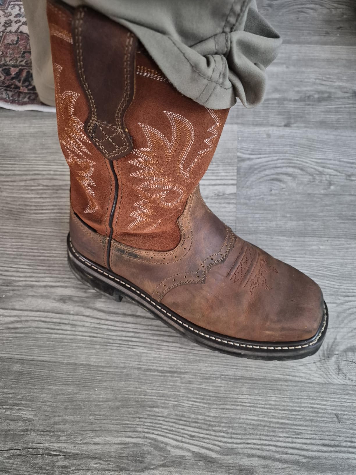 HISEA NINGO Steel Toe Work Boots for Men Square Toe Cowboy Boots Soft Toe customer photo 2