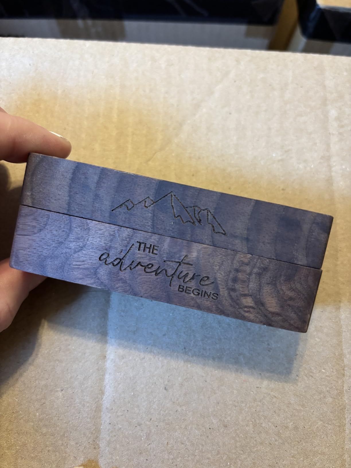 Engraved Flip Wooden 2 Ring box for wedding -Rustic Vintage Solid Wood rectangle Jewelry Storage Box customer photo 1