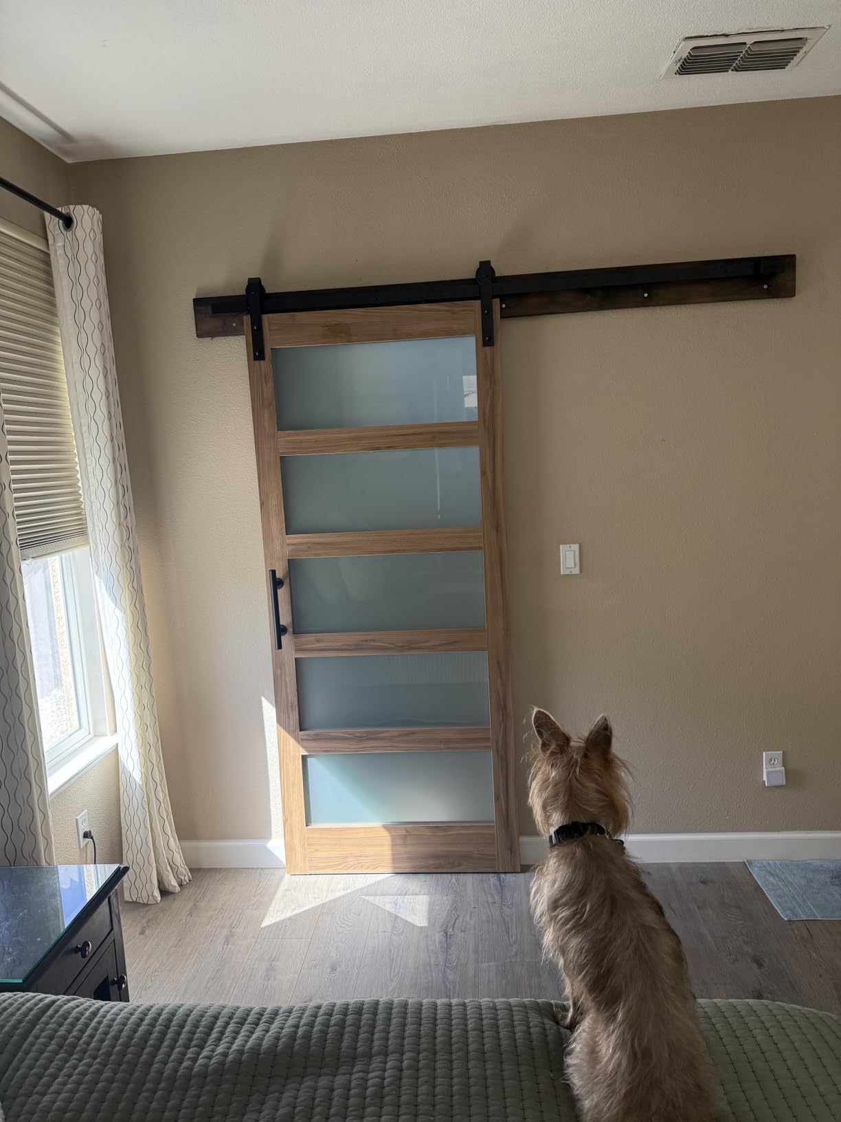 FREDBECK 36 x 84 inch Glass Barn Door with 6.6FT Track Kit, Interior Doors customer photo 1