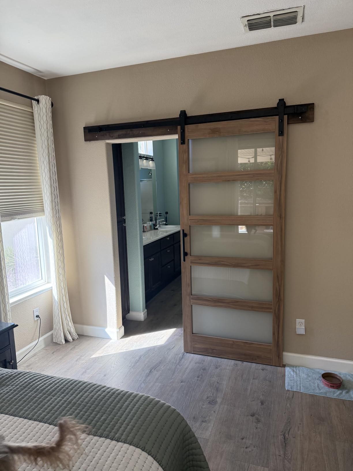 FREDBECK 36 x 84 inch Glass Barn Door with 6.6FT Track Kit, Interior Doors customer photo 2