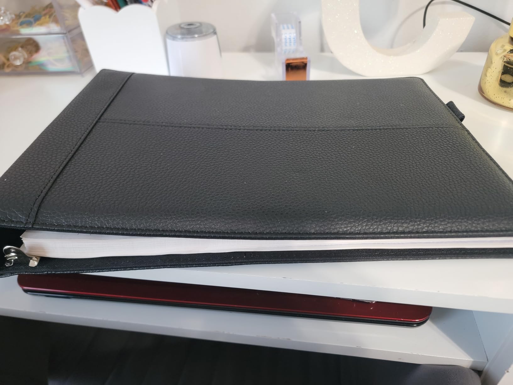 Antner 7 Ring Business Checkbook Binder for Business Checks, 600 Checks Capacity, PU Leather Check Book Binder Cover with Zipper Pouch, Executive Organizer Portfolio Holder for 9x13 Inch Sheets, Black customer photo 1