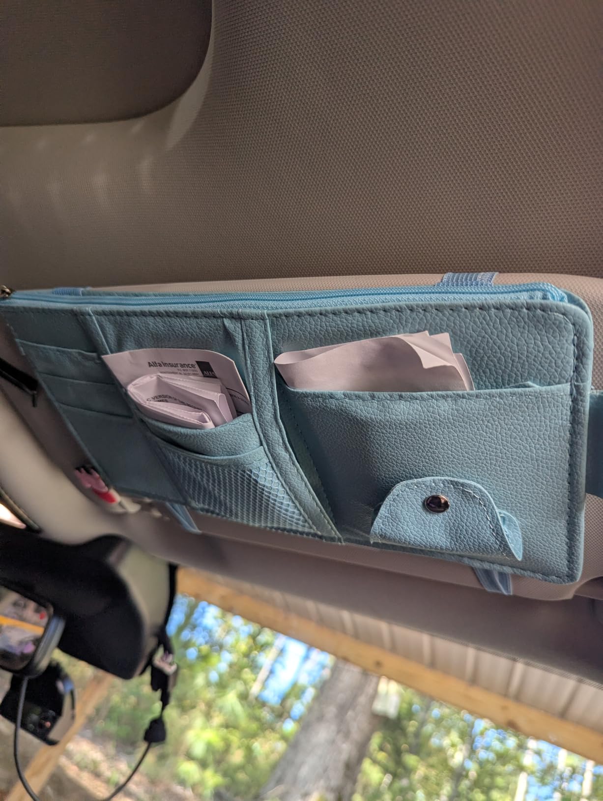 Keedolla Car Sun Visor Organizer, Truck Visor Organizer Car Sun Storage Pocket Pouch Case Bag for Sunglasses, Cards, Pens and Document - Pink customer photo 2