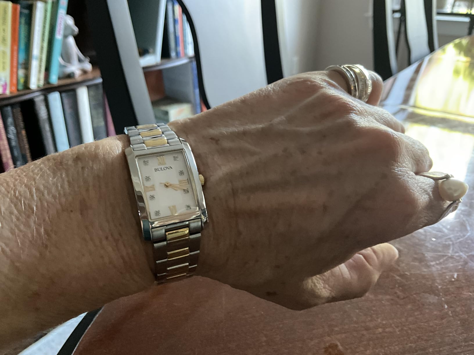 Bulova Ladies' Classic Diamond Two-Tone Stainless Steel 3-Hand Quartz Watch, Rectangle customer photo 2