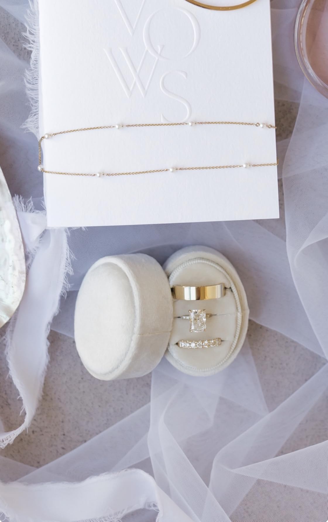Velvet Oval Ring Box 3 Slots - Premium Wedding Three Rings Holder Box Vintage Handmade Storage Jewelry Organizer for Proposal, Engagement, Wedding Ceremony, Christmas (Ivory) customer photo 2