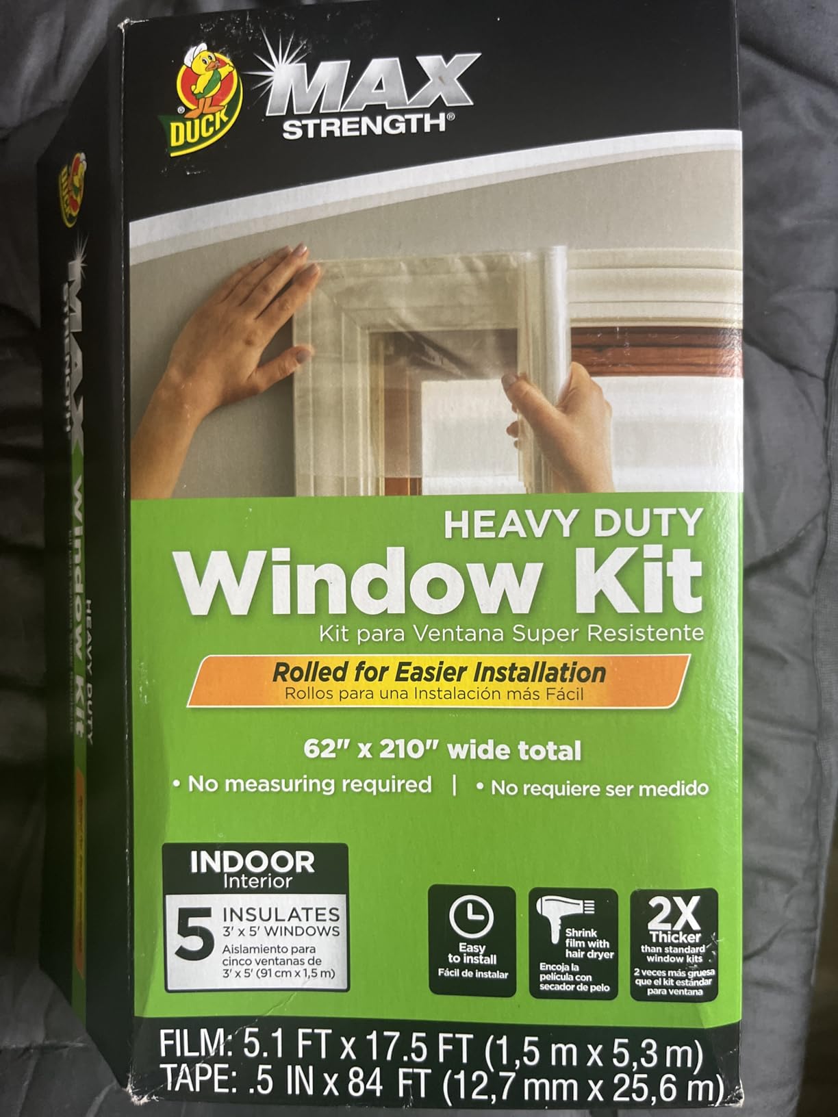 Duck MAX Strength Window Insulation Kit, Winter Window Seal Kit Fits up to 10 Windows, Heavy Duty Shrink Film Cuts to Size for Easy Indoor Installation, Window Tape Included, 62 In. x 420 In., Clear customer photo 2
