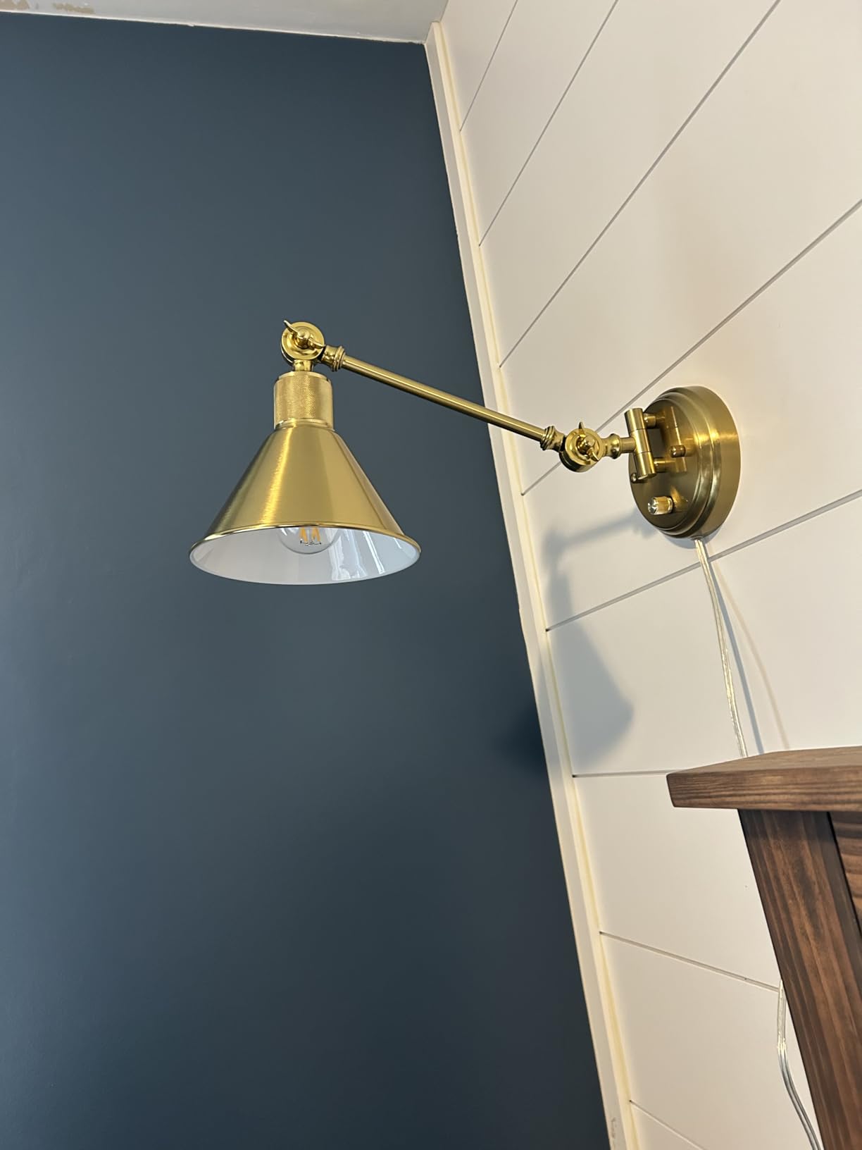 TRLIFE Wall Sconce Plug in, Dimmable Wall Sconces Set of 2 Wall Lights with Plug in Cord and Dimmer On/Off Knob Switch, Brushed Brass Swing Arm Wall Light, UL Listed(2 Pack, 2 Bulbs) customer photo 2