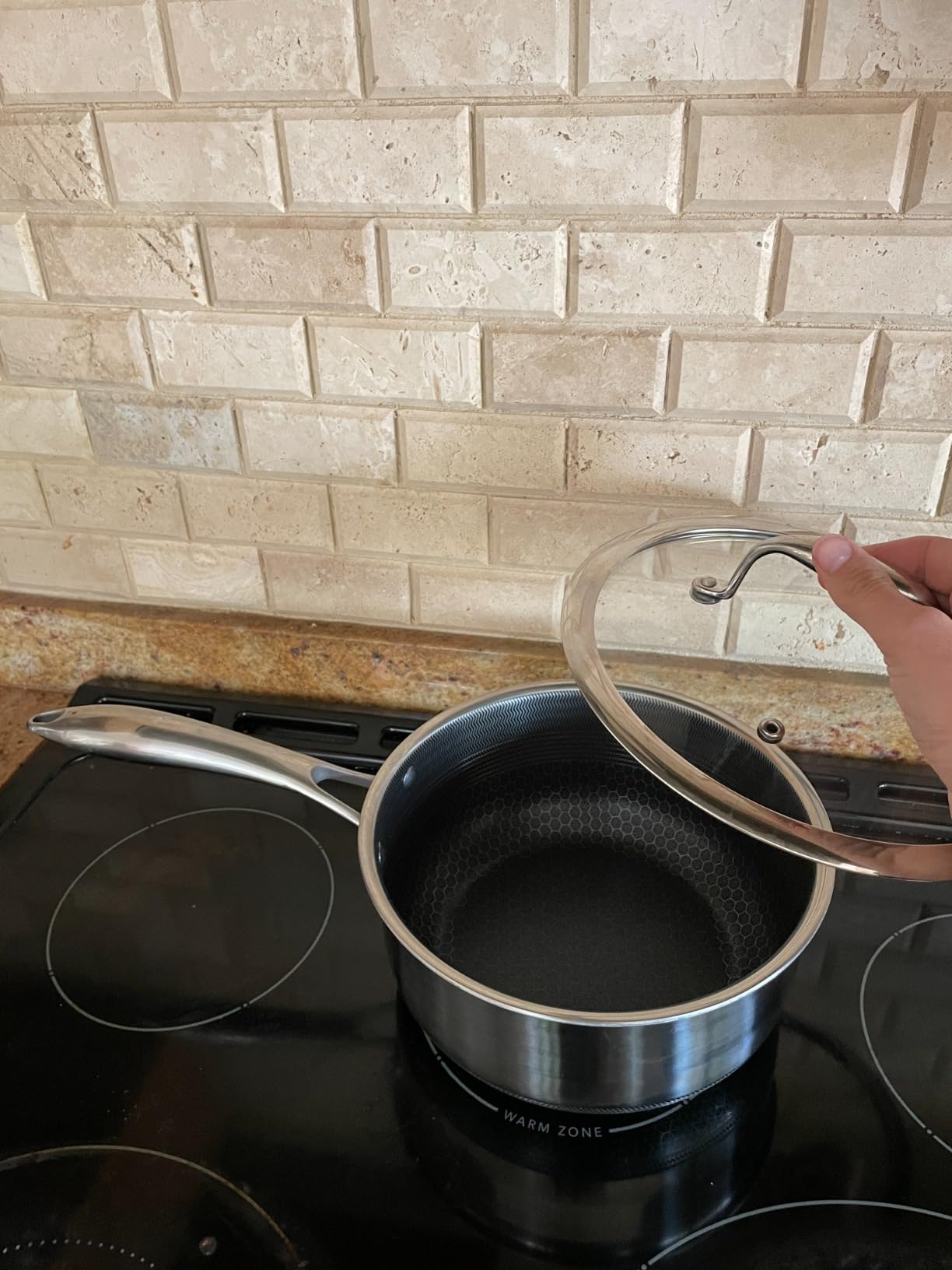 HexClad 3QT Hybrid Nonstick Saucier with Lid, Induction Ready customer photo 1