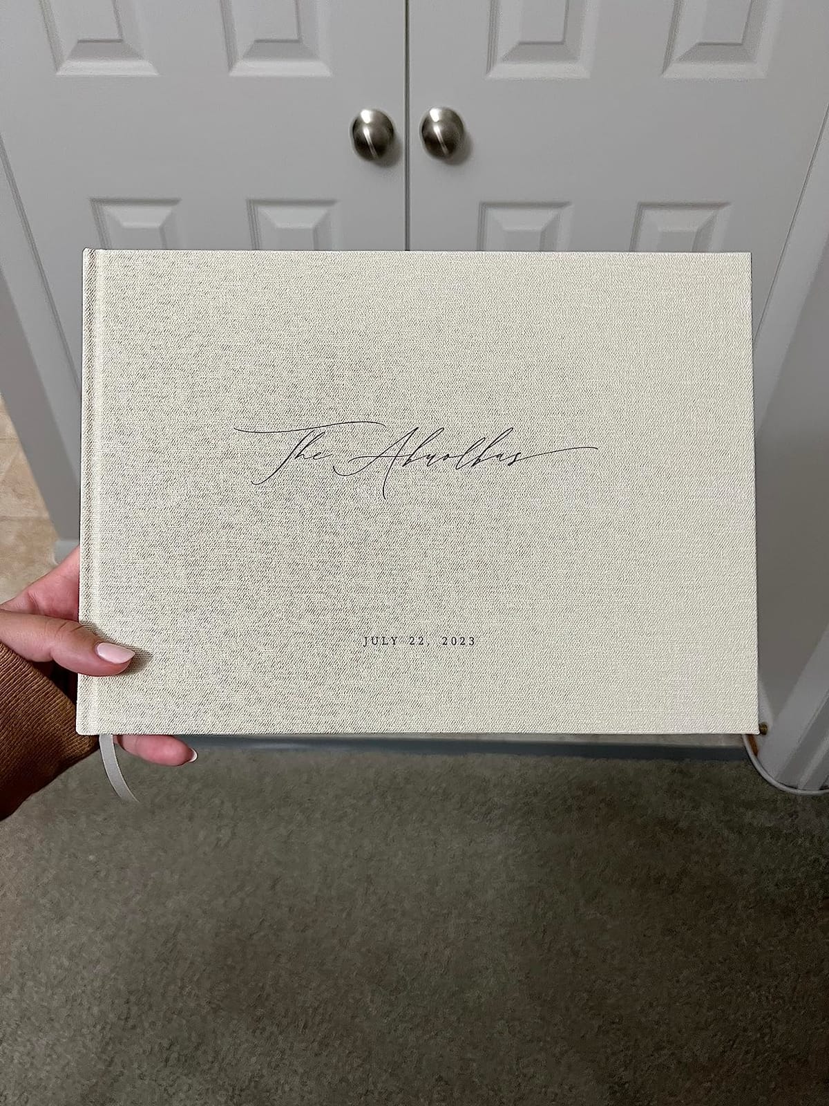 MUUJEE Personalized Guestbook in Cream - Premium Custom Modern Guest Book for Wedding Reception, Birthday Party or Events w/Bookmark Blank Pages for Signing, Extra Large 11.5 x 8.5 inches customer photo 1