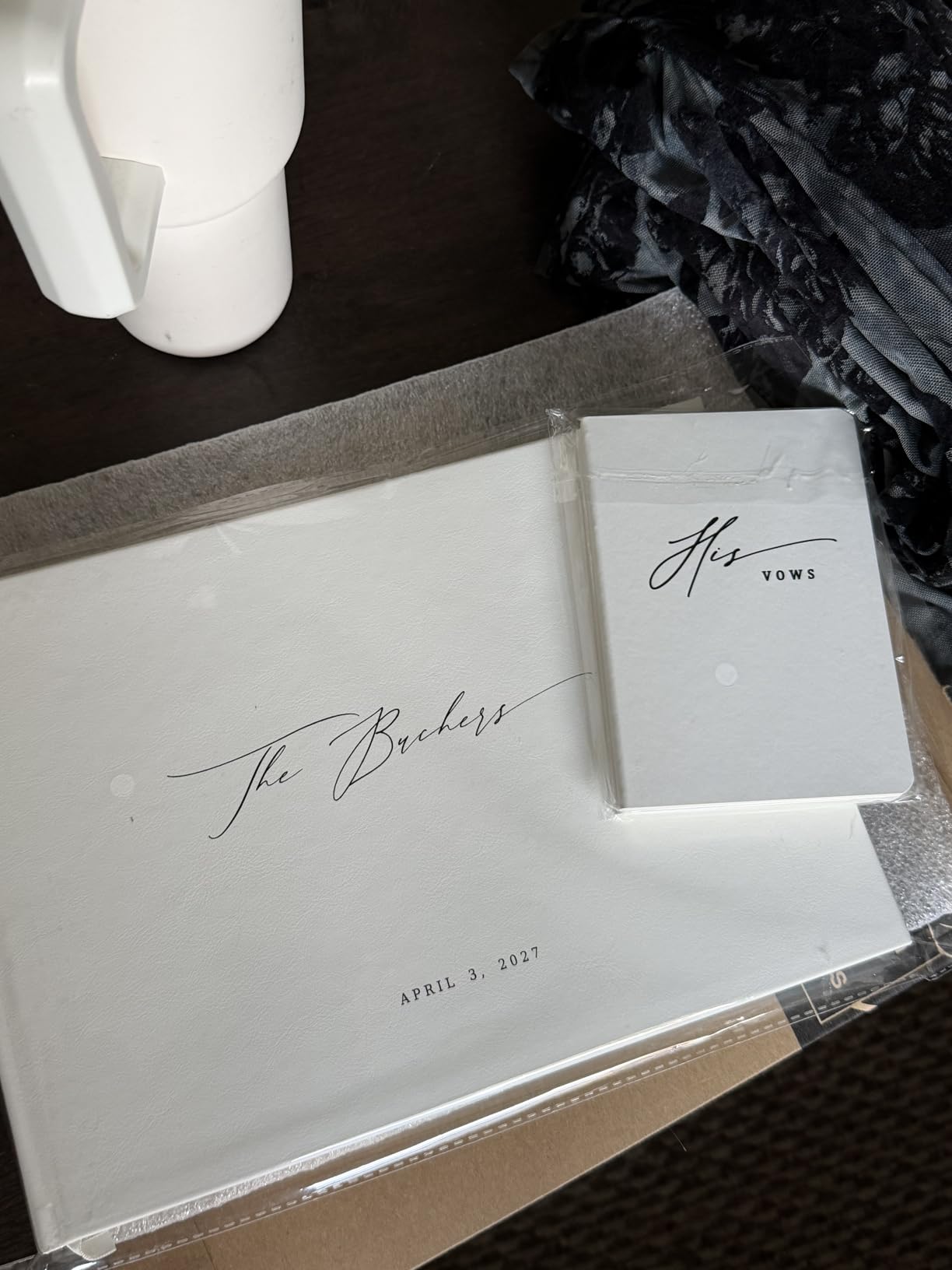 MUUJEE Personalized Guestbook in Cream - Premium Custom Modern Guest Book for Wedding Reception, Birthday Party or Events w/Bookmark Blank Pages for Signing, Extra Large 11.5 x 8.5 inches customer photo 2