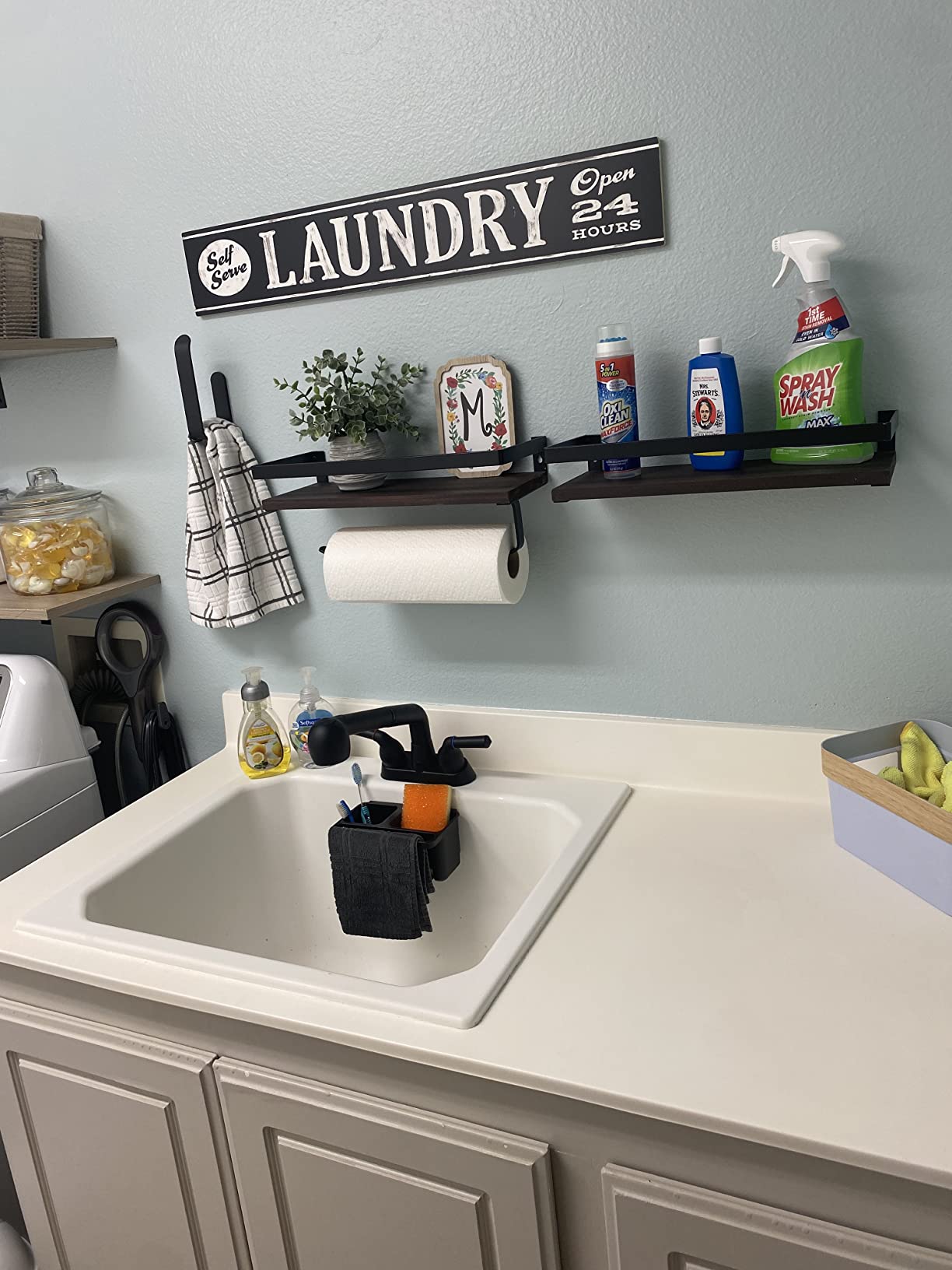 Utility Sink Faucet, Laundry Room Faucet with Pull Out Sprayer, Laundry Tub ABS Plastic Faucet, 4 Inch Centerset 3 Holes Installation Non-Metallic, Brushed Nickel customer photo 2