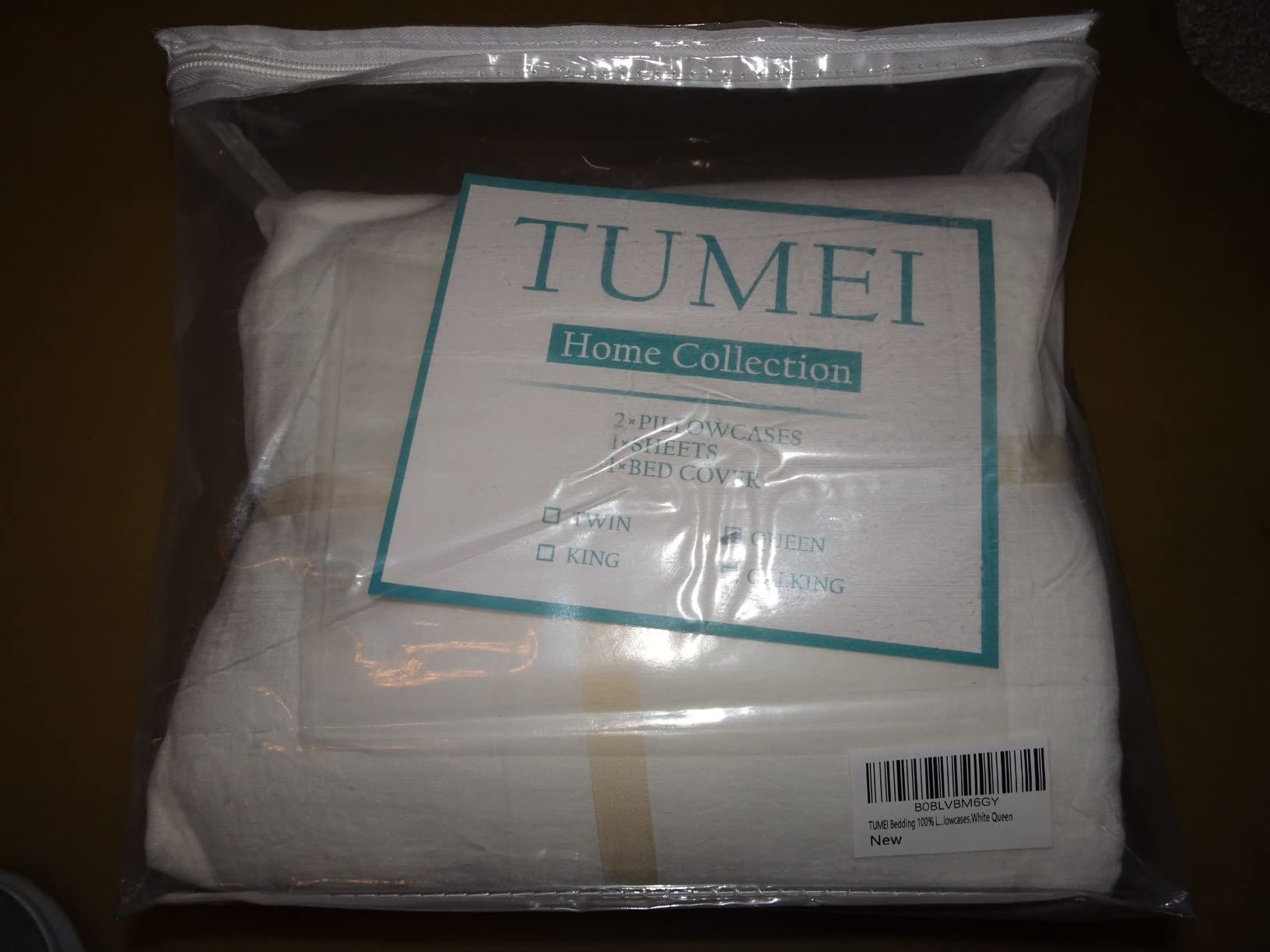 TUMEI 100% French Linen Sheets Queen Size Bed Sheets 4Pcs, 16
