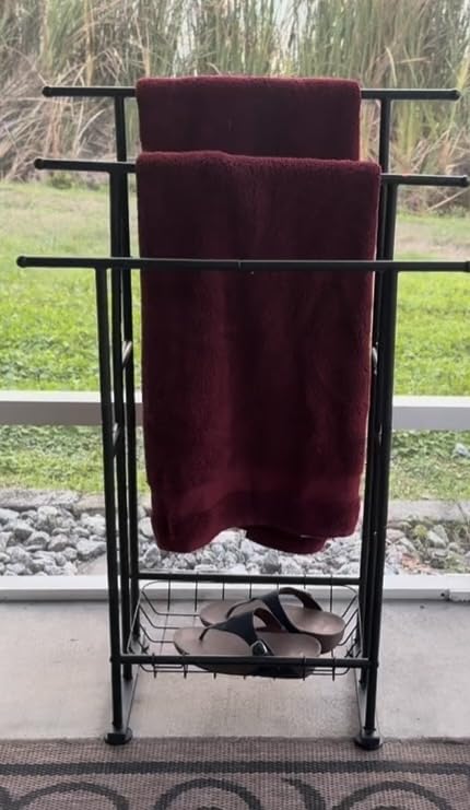 Kayfia 40'' Freestanding 3 Tier Alloy Steel Towel Rack with Storage Basket customer photo 2