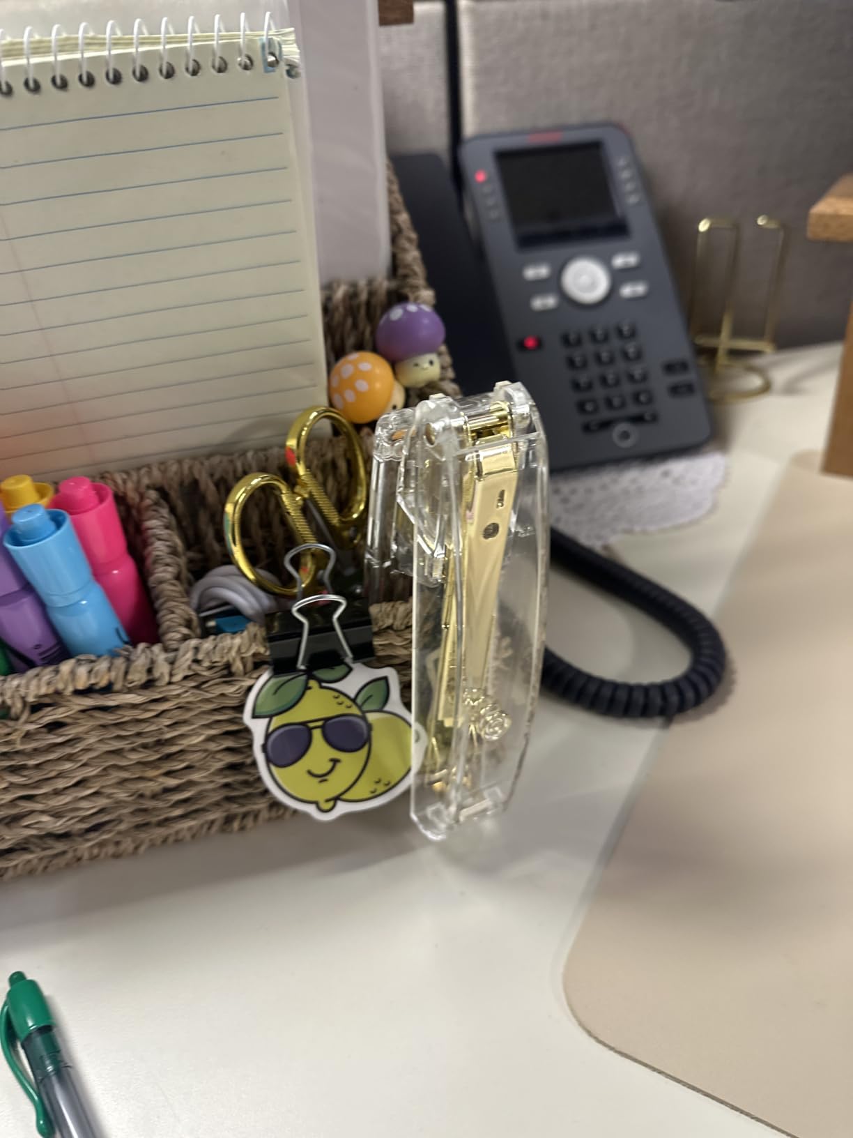 Gold Acrylic Office Supplies Set Stapler Pen Holder Phone Stand customer photo 1