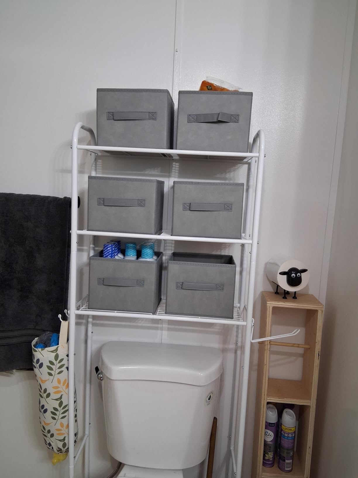 Simple Trending Over The Toilet Storage Rack, Metal 3 Tier Bathroom Organizer Shelf with Paper Holder and 3 Hooks, Freestanding Shelf Space Saver Above Toilet, White customer photo 1
