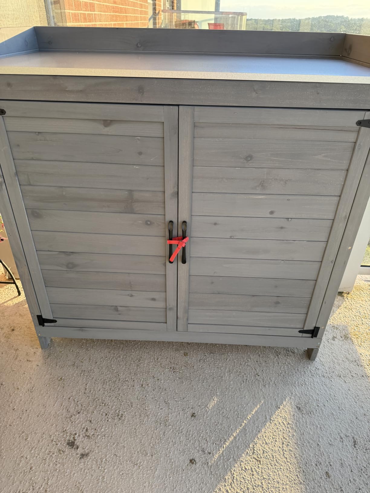 Gizoon Outdoor Potting Bench with Metal Tabletop, Wooden Cabinet, Natural customer photo 2