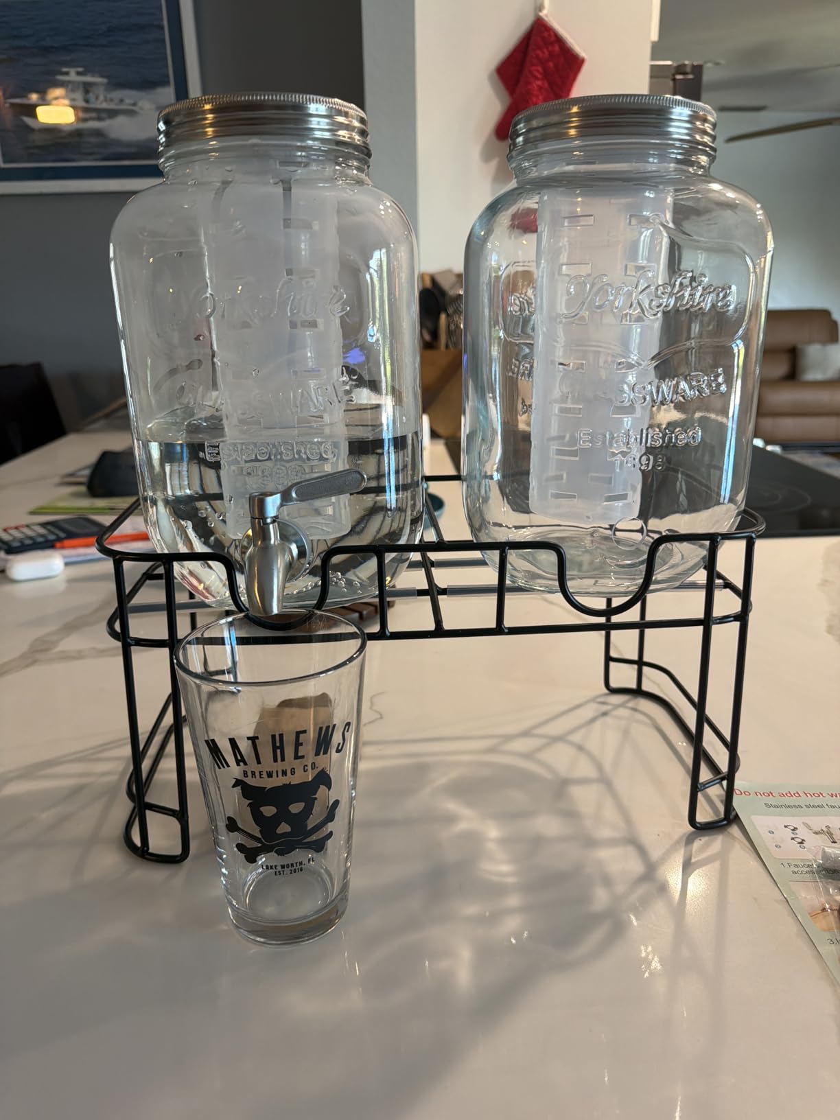 1 Gallon Glass Drink Dispensers For Parties 2PACK.Beverage Dispenser,Glass Drink Dispenser With Stand And Stainless Steel Spigot 100% Leakproof.Lemonade Dispenser With Ice Cylinder.Laundry Detergent customer photo 2